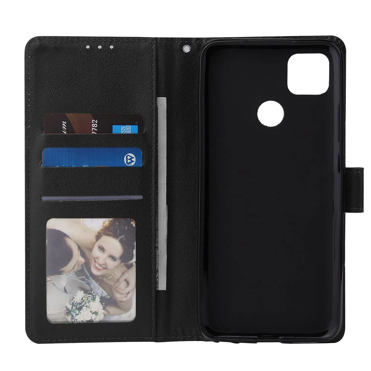For Redmi 9A/Redmi 9C PU Leather Mobile Phone Cover with 3 Cards Slots Phone Frame black