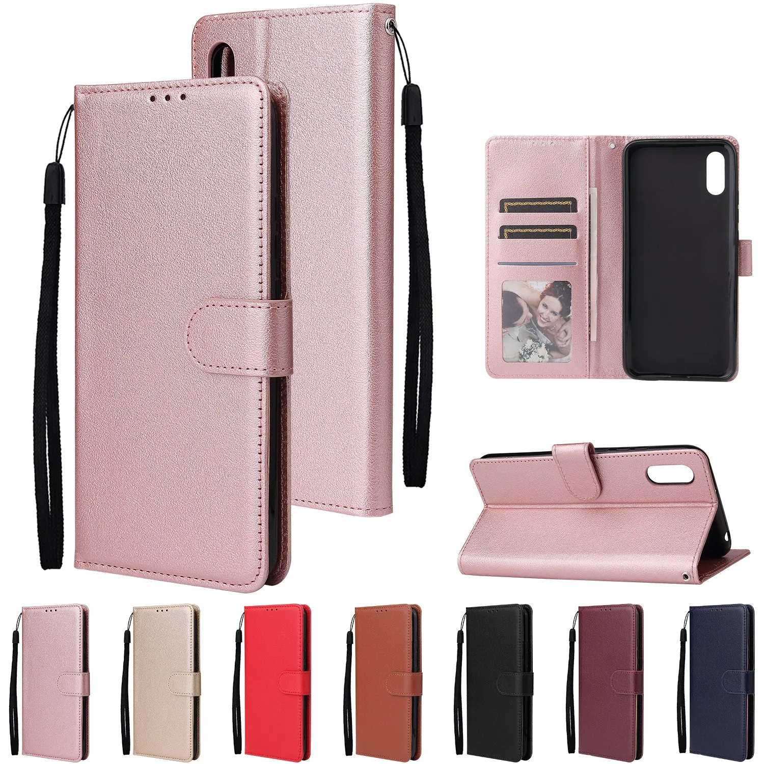 For Redmi 9A/Redmi 9C PU Leather Mobile Phone Cover with 3 Cards Slots Phone Frame brown