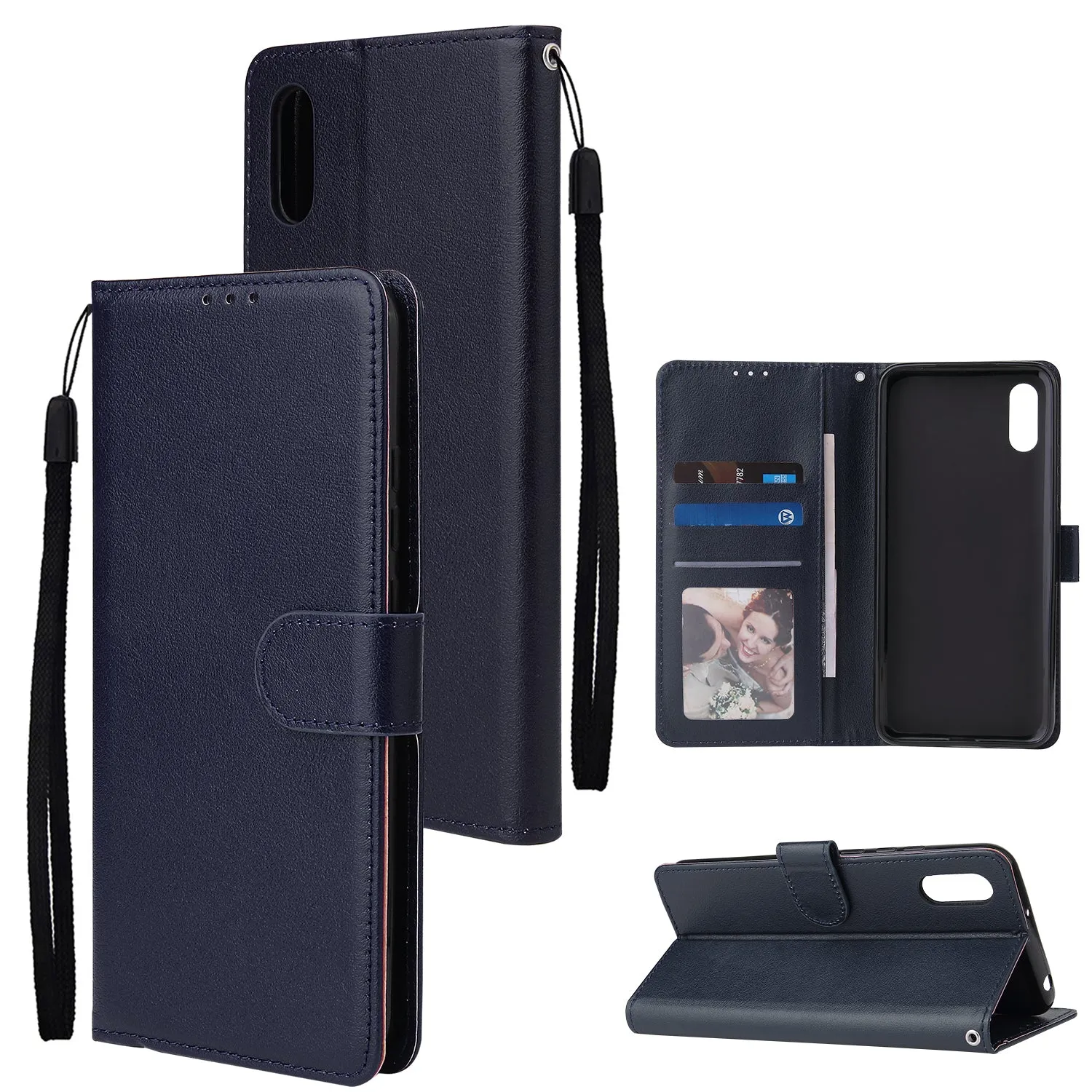 For Redmi 9A/Redmi 9C PU Leather Mobile Phone Cover with 3 Cards Slots Phone Frame brown
