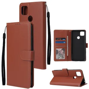 For Redmi 9A/Redmi 9C PU Leather Mobile Phone Cover with 3 Cards Slots Phone Frame brown