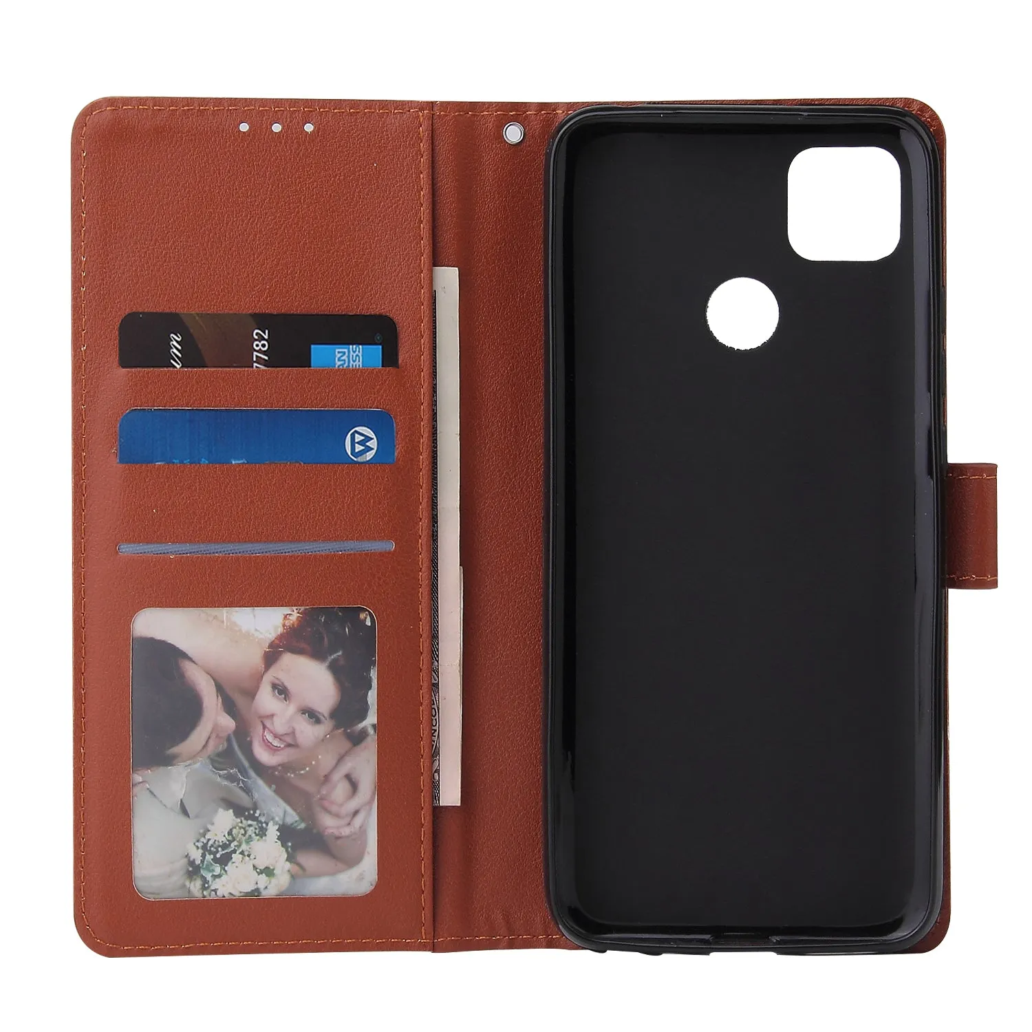 For Redmi 9A/Redmi 9C PU Leather Mobile Phone Cover with 3 Cards Slots Phone Frame brown