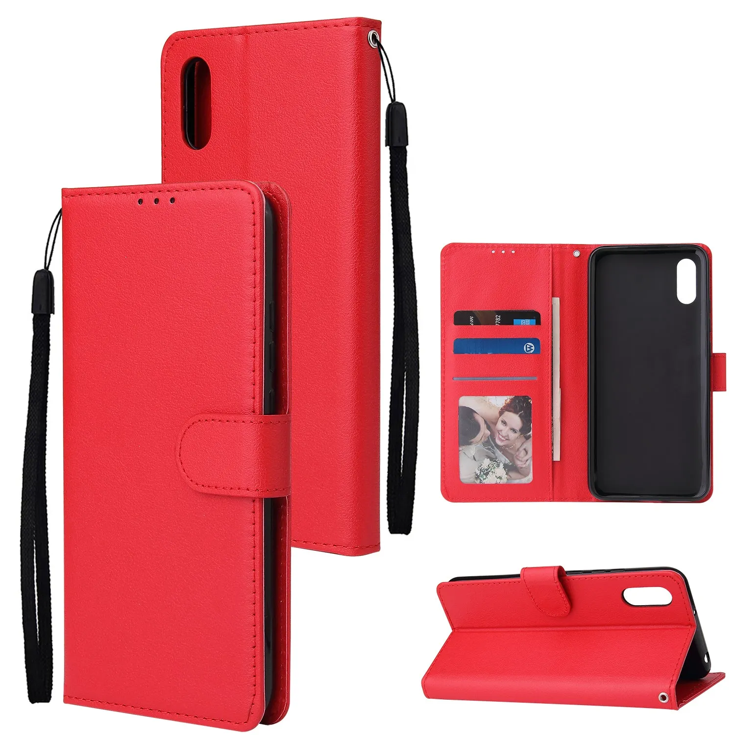 For Redmi 9A/Redmi 9C PU Leather Mobile Phone Cover with 3 Cards Slots Phone Frame brown