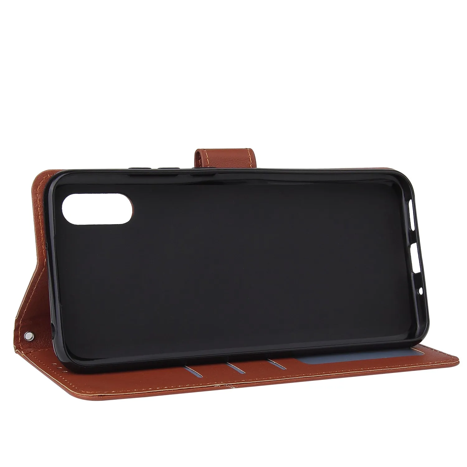 For Redmi 9A/Redmi 9C PU Leather Mobile Phone Cover with 3 Cards Slots Phone Frame brown