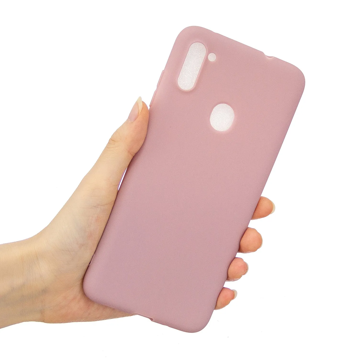 For Samsung A01/ A11/A21/A41/A51/A71/A81/A91 Mobile Phone Case Lovely Candy Color Matte TPU Anti-scratch Non-slip Protective Cover Back Case 11 lotus root pink