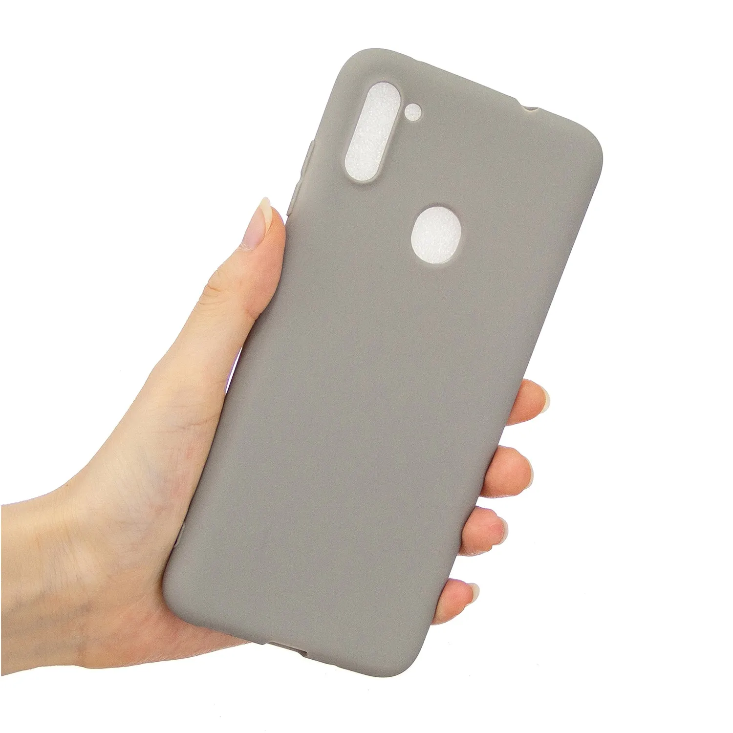 For Samsung A01/ A11/A21/A41/A51/A71/A81/A91 Mobile Phone Case Lovely Candy Color Matte TPU Anti-scratch Non-slip Protective Cover Back Case 12 gray