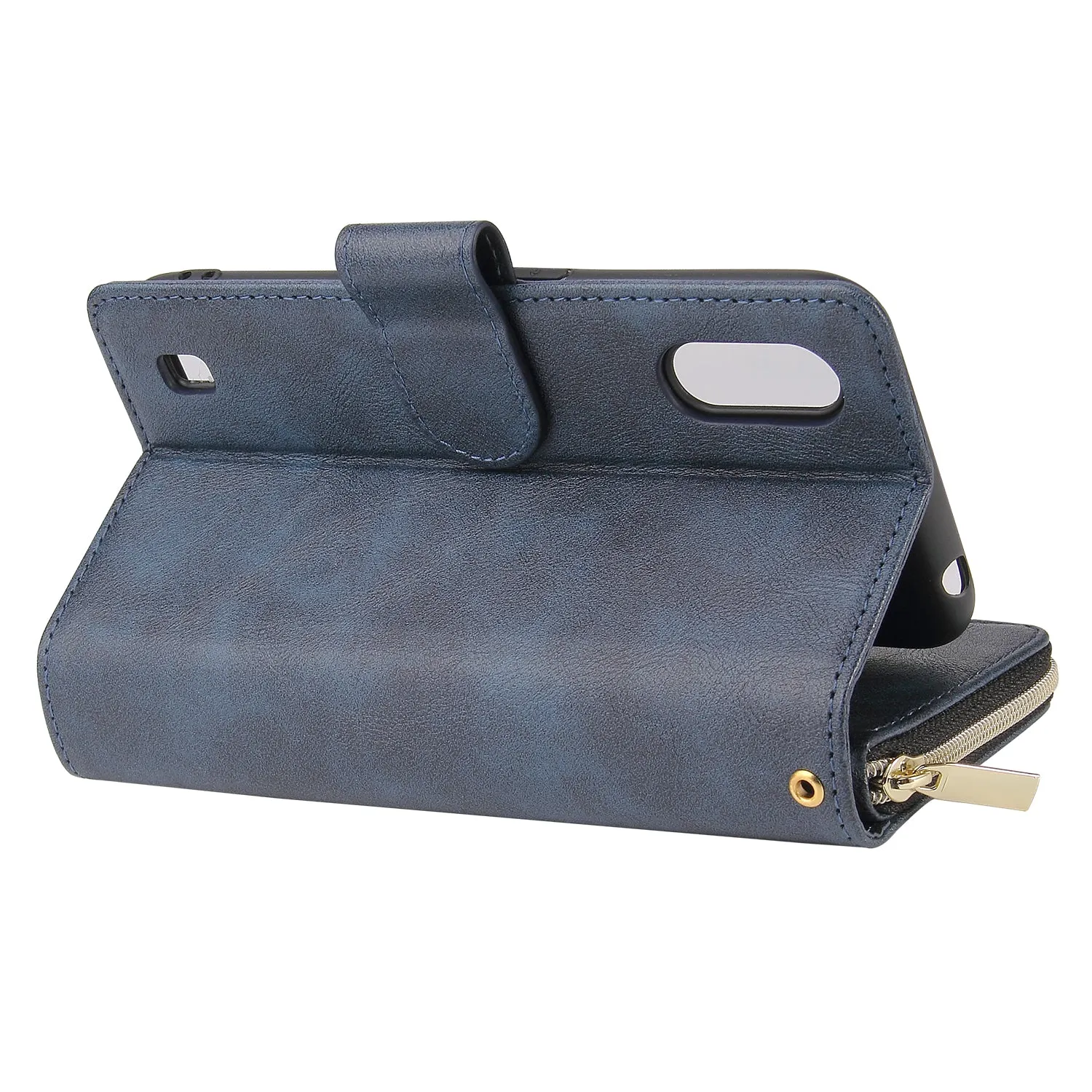 For Samsung A01/A21/A31/A41/A51 Pu Leather  Mobile Phone Cover Zipper Card Bag   Wrist Strap blue
