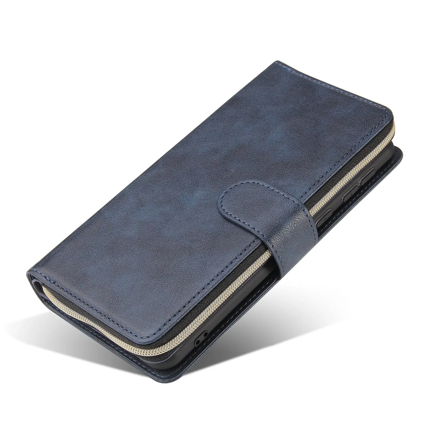 For Samsung A01/A21/A31/A41/A51 Pu Leather  Mobile Phone Cover Zipper Card Bag   Wrist Strap blue