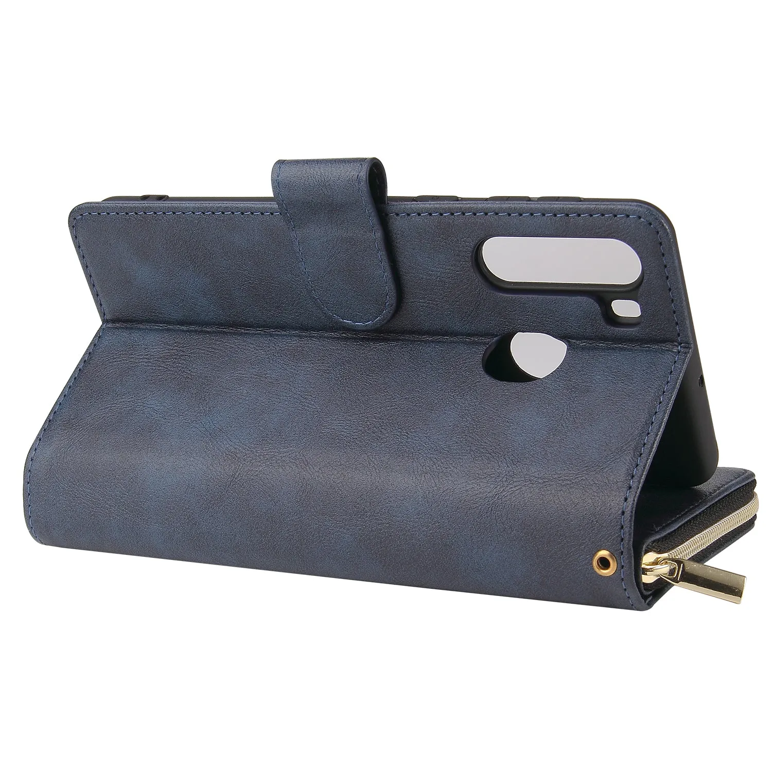 For Samsung A01/A21/A31/A41/A51 Pu Leather  Mobile Phone Cover Zipper Card Bag   Wrist Strap blue