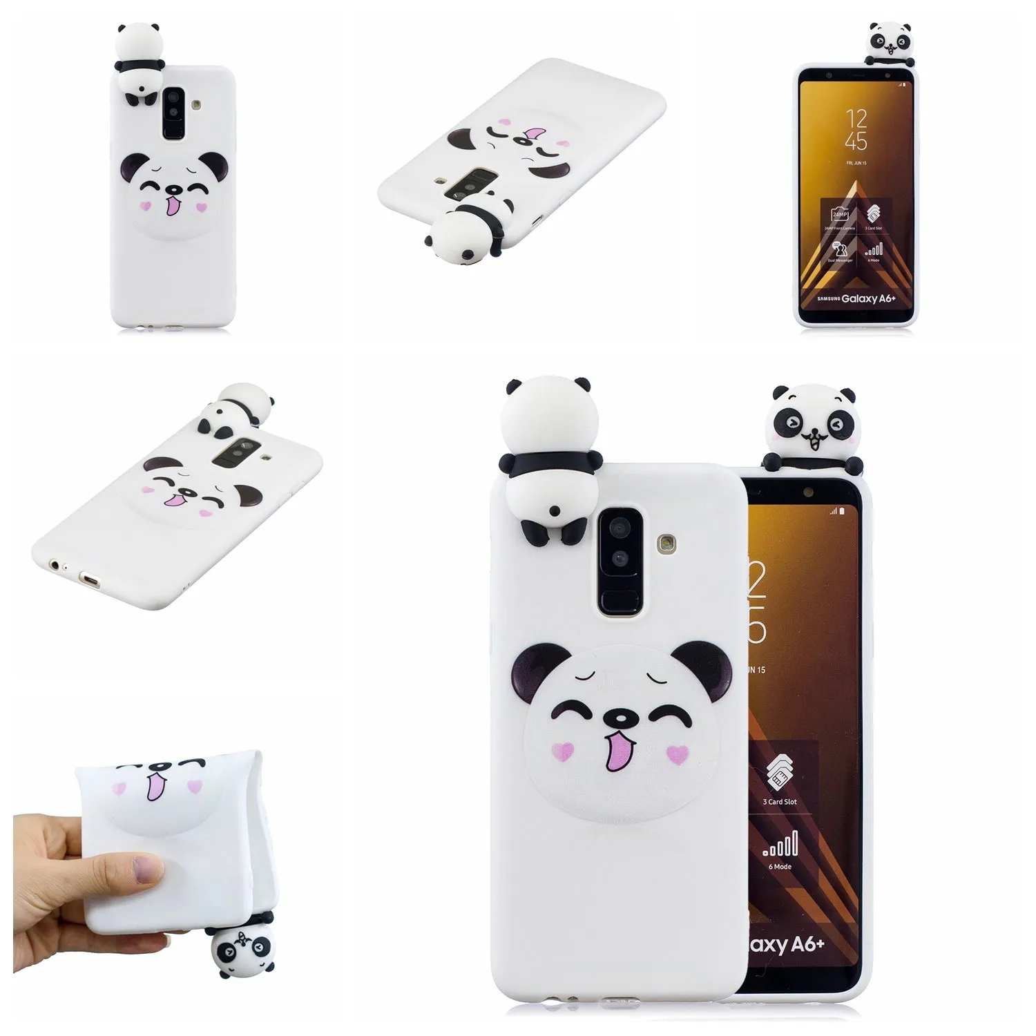 For Samsung A6 plus 2018 3D Cartoon Lovely Coloured Painted Soft TPU Back Cover Non-slip Shockproof Full Protective Case Striped bear