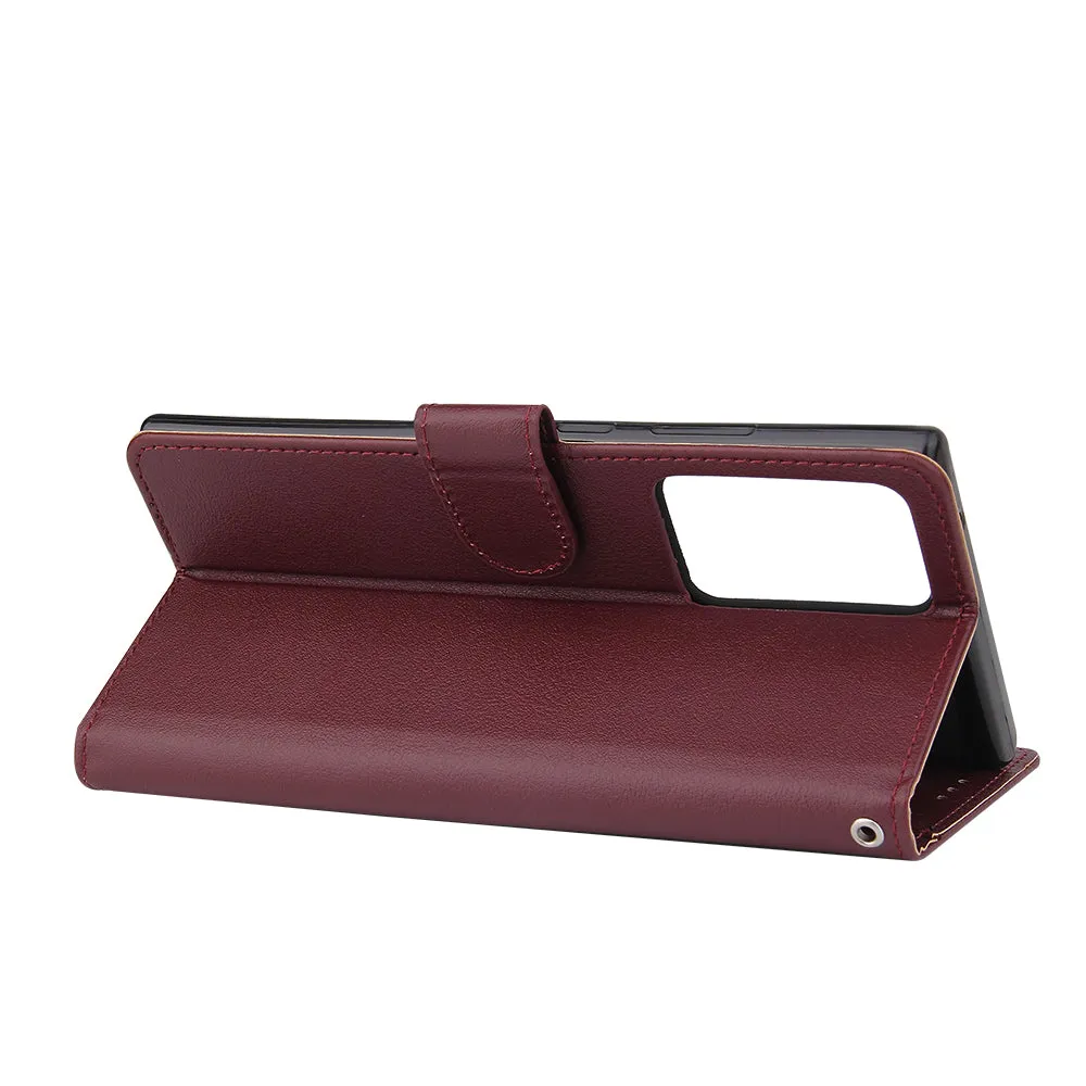 For Samsung Note 20/Note 20 Ultra PU Leather Three-card Photo Frame Front Buckle Mobile Phone shell Red wine