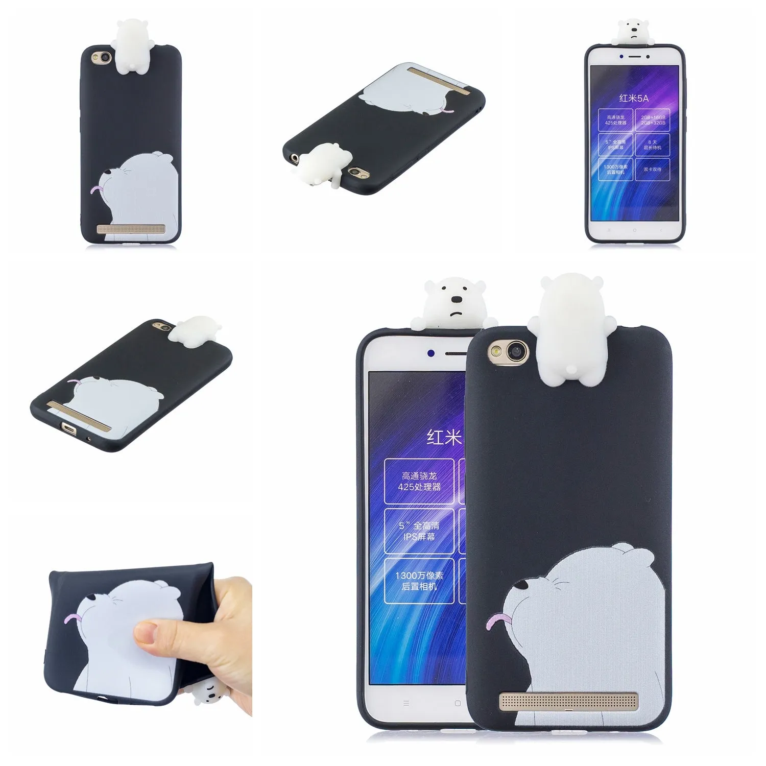 For XIAOMI Redmi 5A 3D Cute Coloured Painted Animal TPU Anti-scratch Non-slip Protective Cover Back Case Light blue