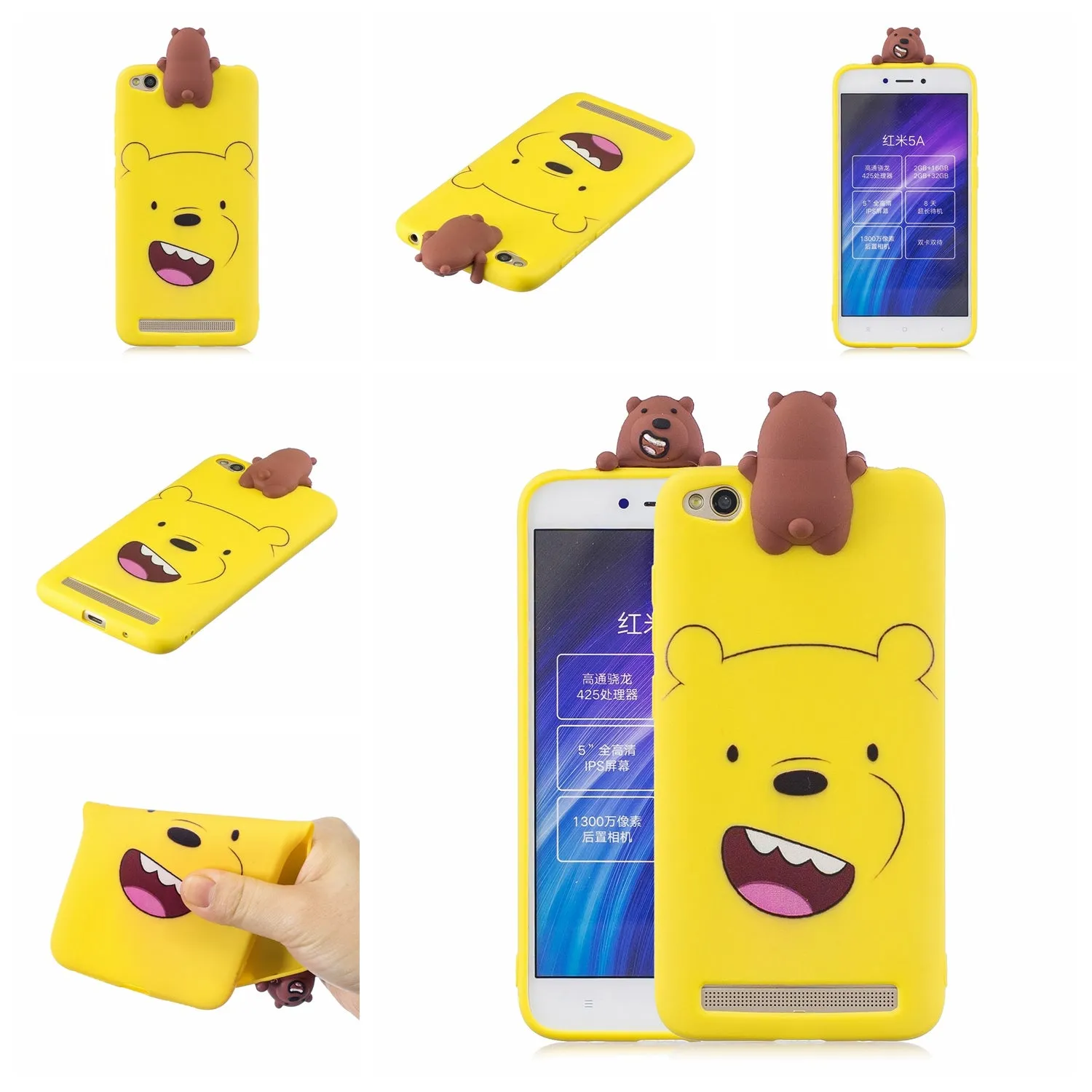 For XIAOMI Redmi 5A 3D Cute Coloured Painted Animal TPU Anti-scratch Non-slip Protective Cover Back Case Light blue