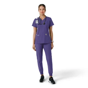 Force Essentials C12313 V-Neck Knit Panel Scrub Top Grape