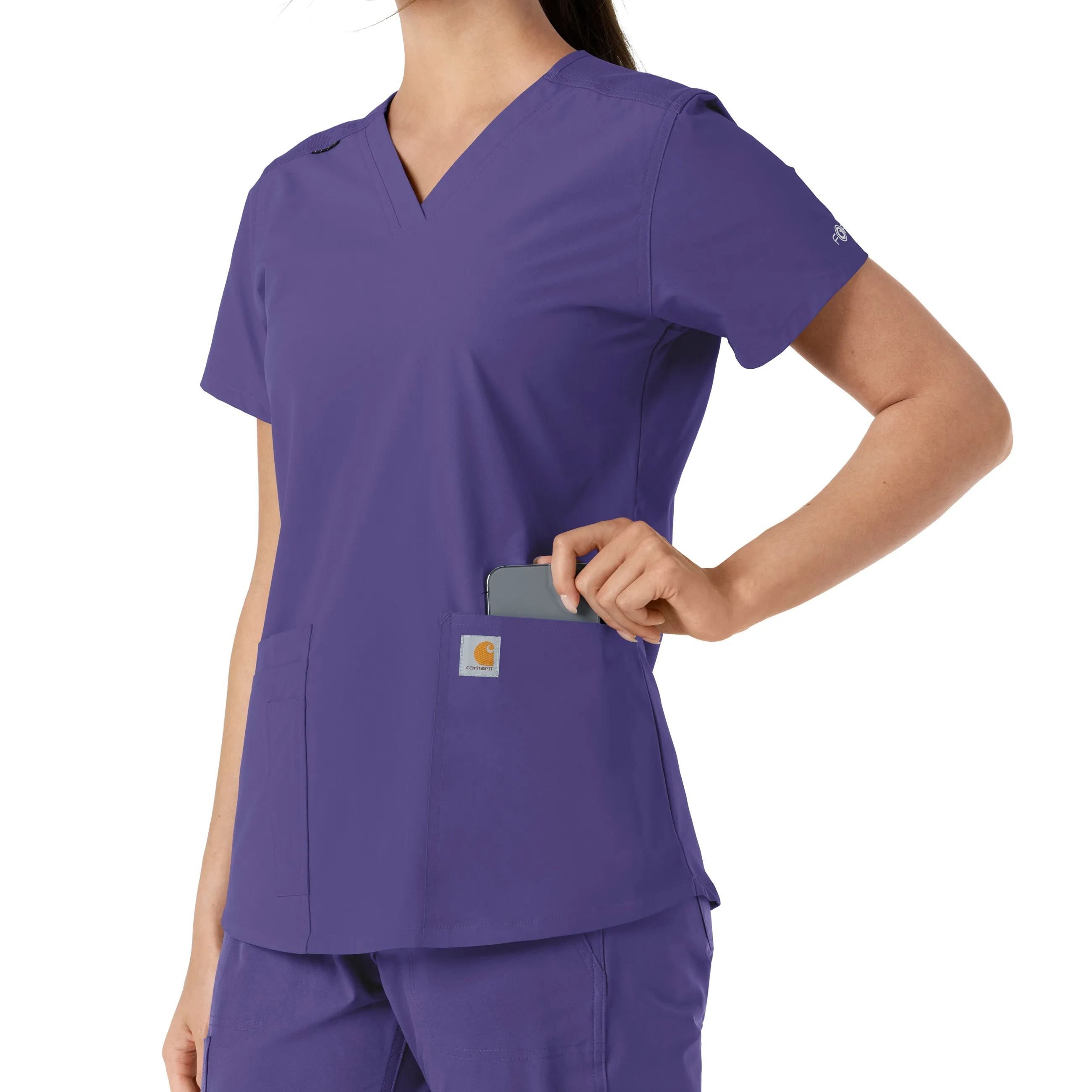Force Essentials C12313 V-Neck Knit Panel Scrub Top Grape