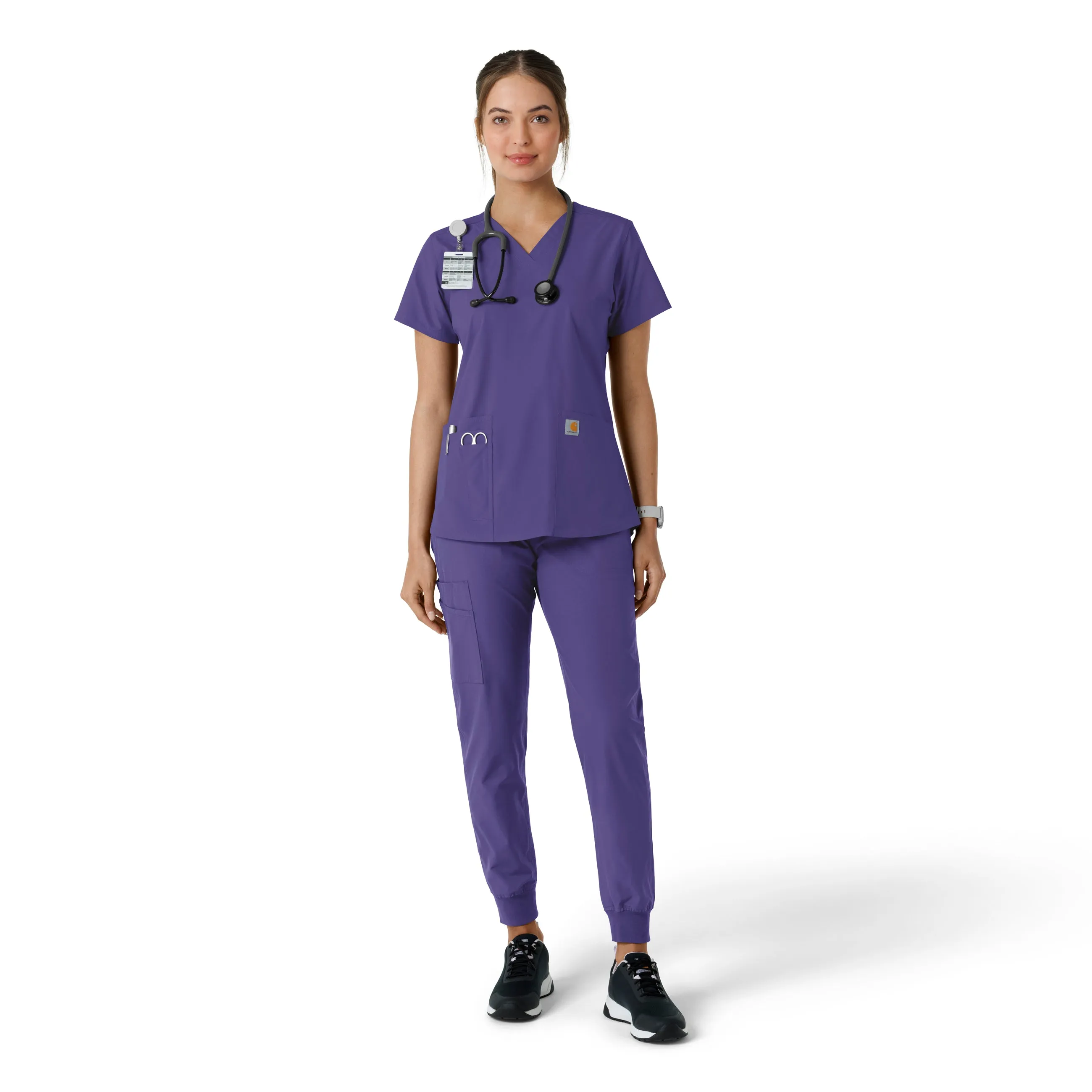 Force Essentials C12313 V-Neck Knit Panel Scrub Top Grape