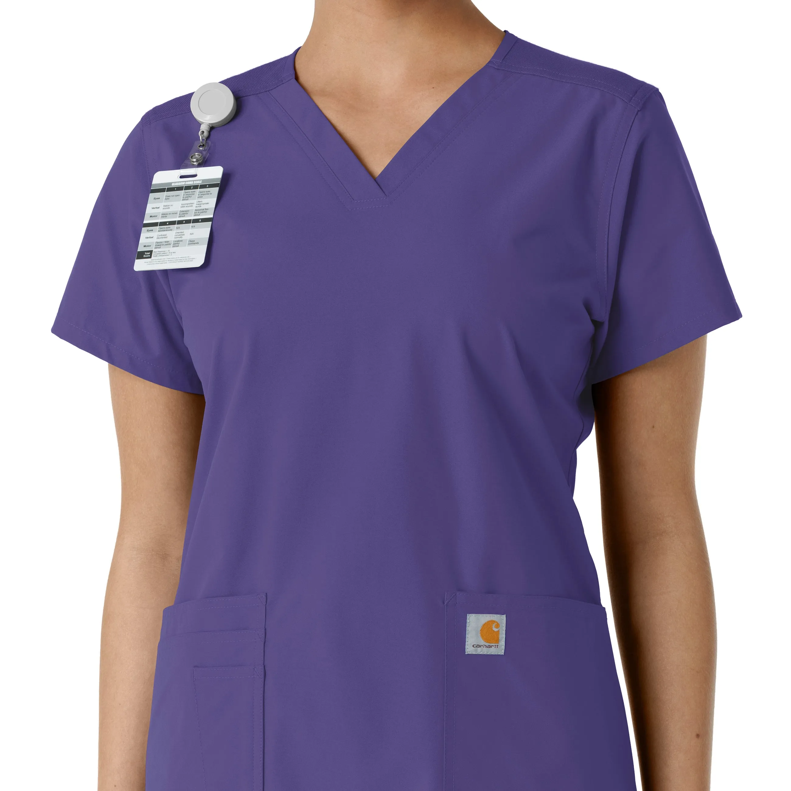 Force Essentials C12313 V-Neck Knit Panel Scrub Top Grape