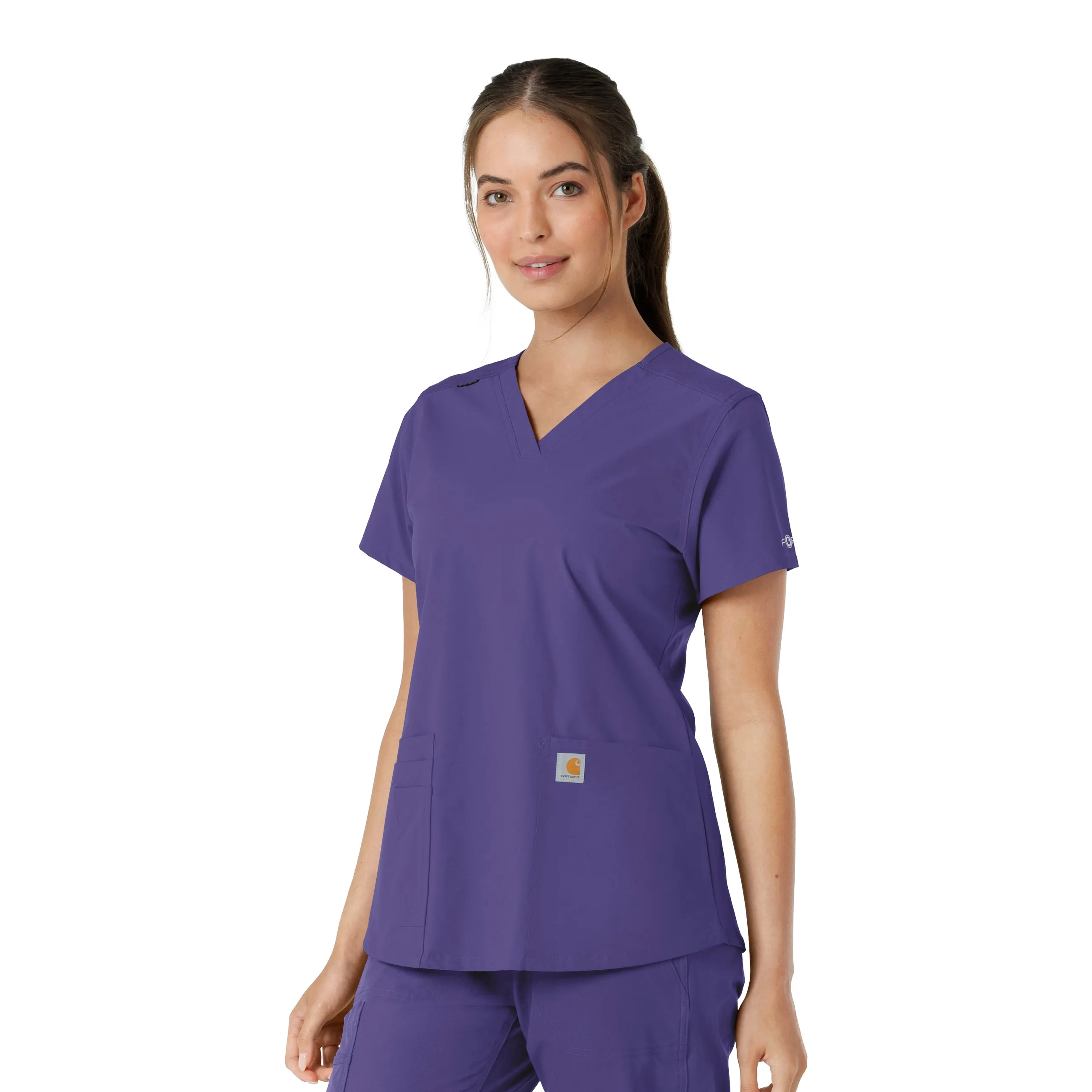Force Essentials C12313 V-Neck Knit Panel Scrub Top Grape