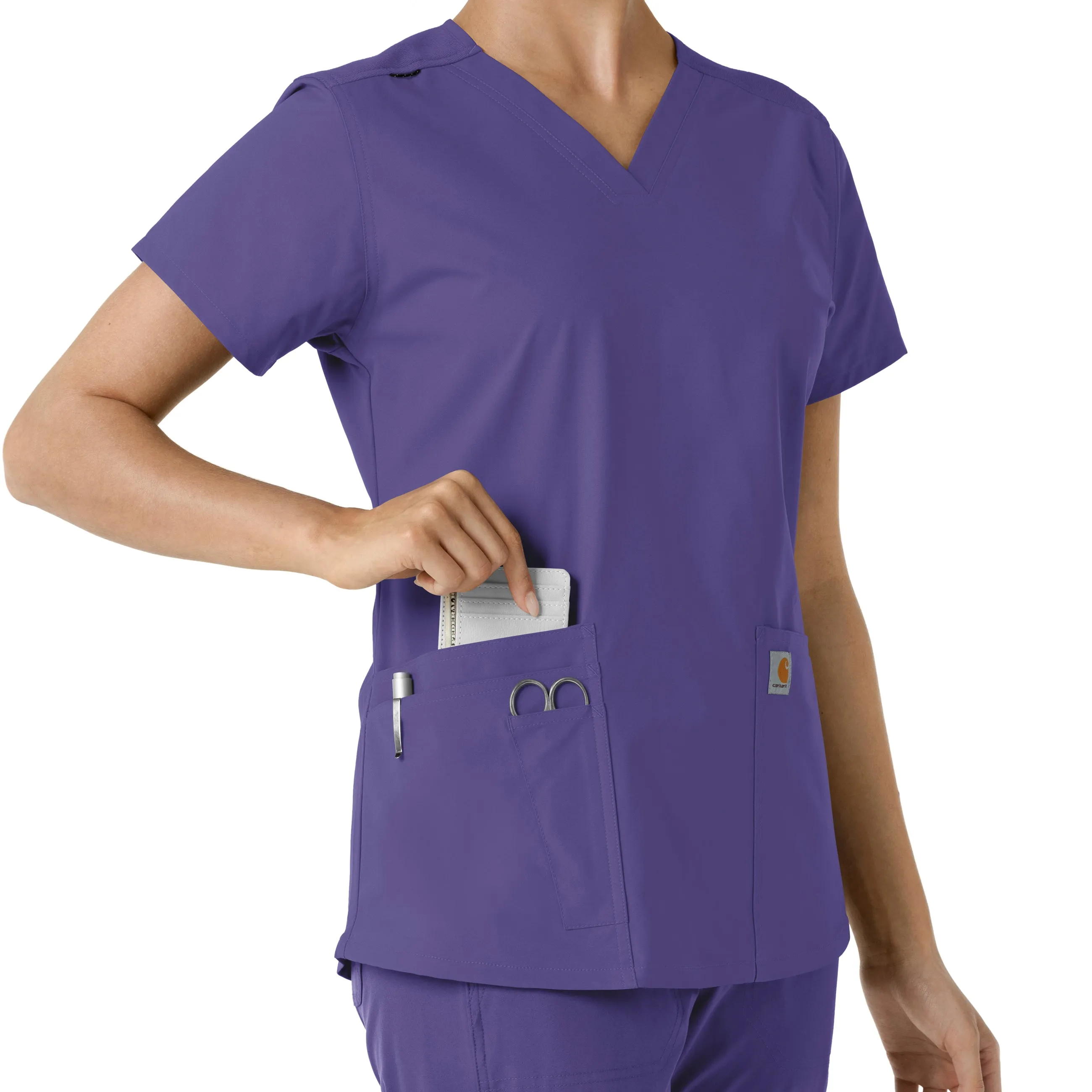Force Essentials C12313 V-Neck Knit Panel Scrub Top Grape