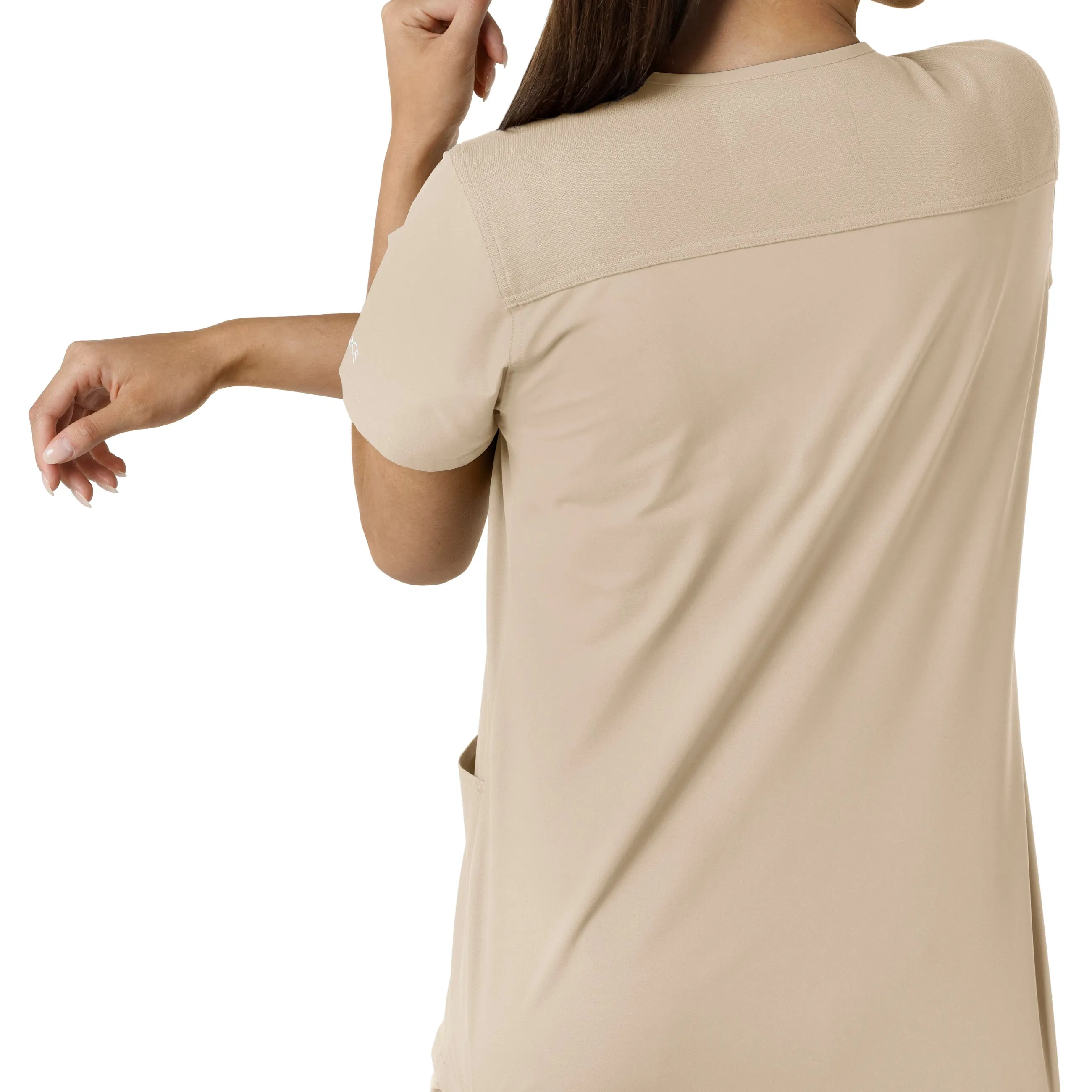 Force Essentials C12313 V-Neck Knit Panel Scrub Top Khaki