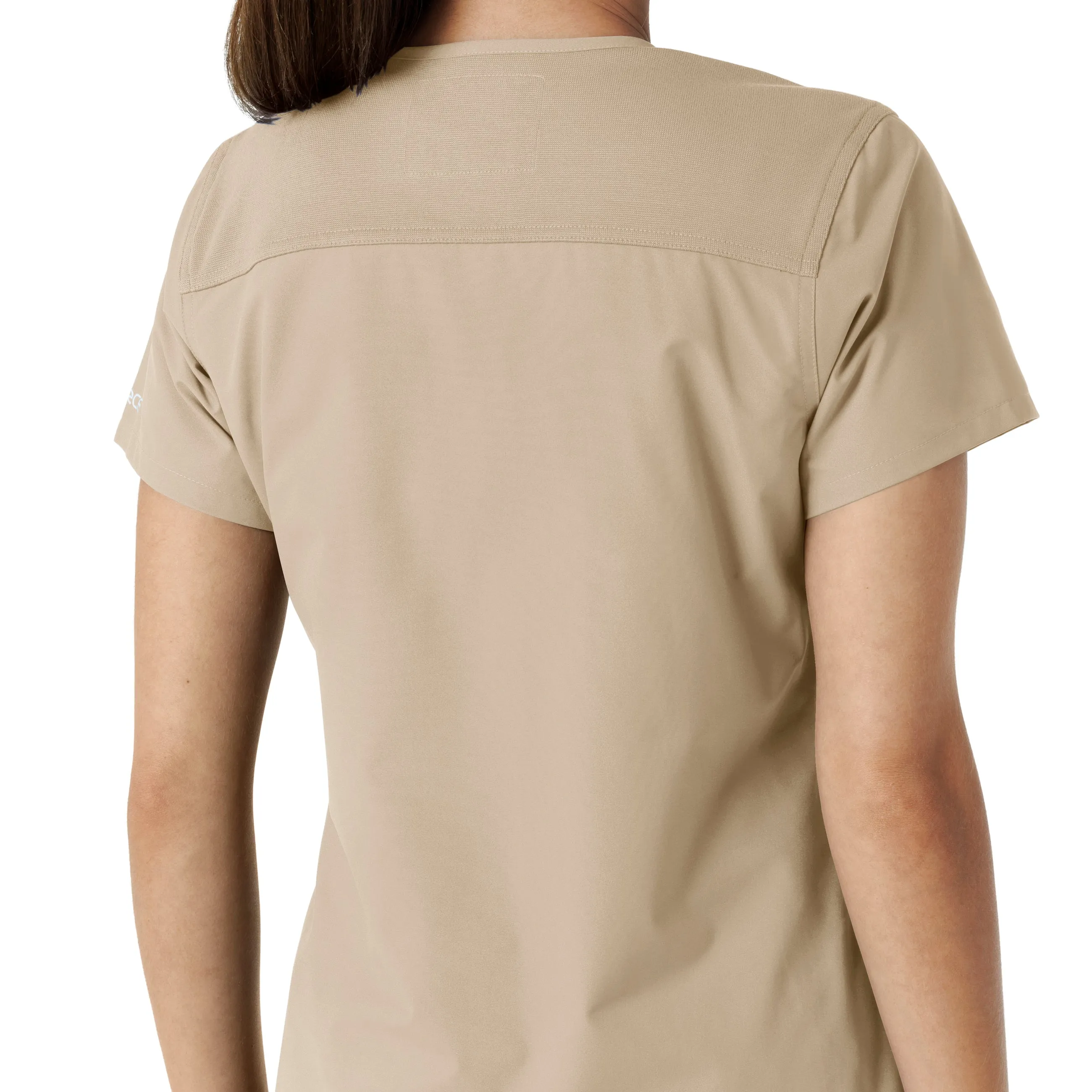 Force Essentials C12313 V-Neck Knit Panel Scrub Top Khaki