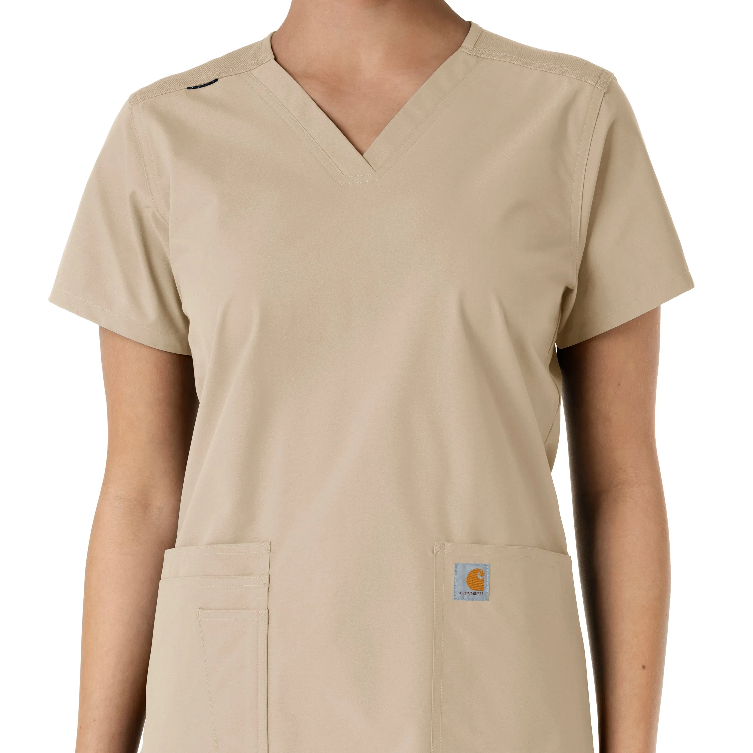 Force Essentials C12313 V-Neck Knit Panel Scrub Top Khaki