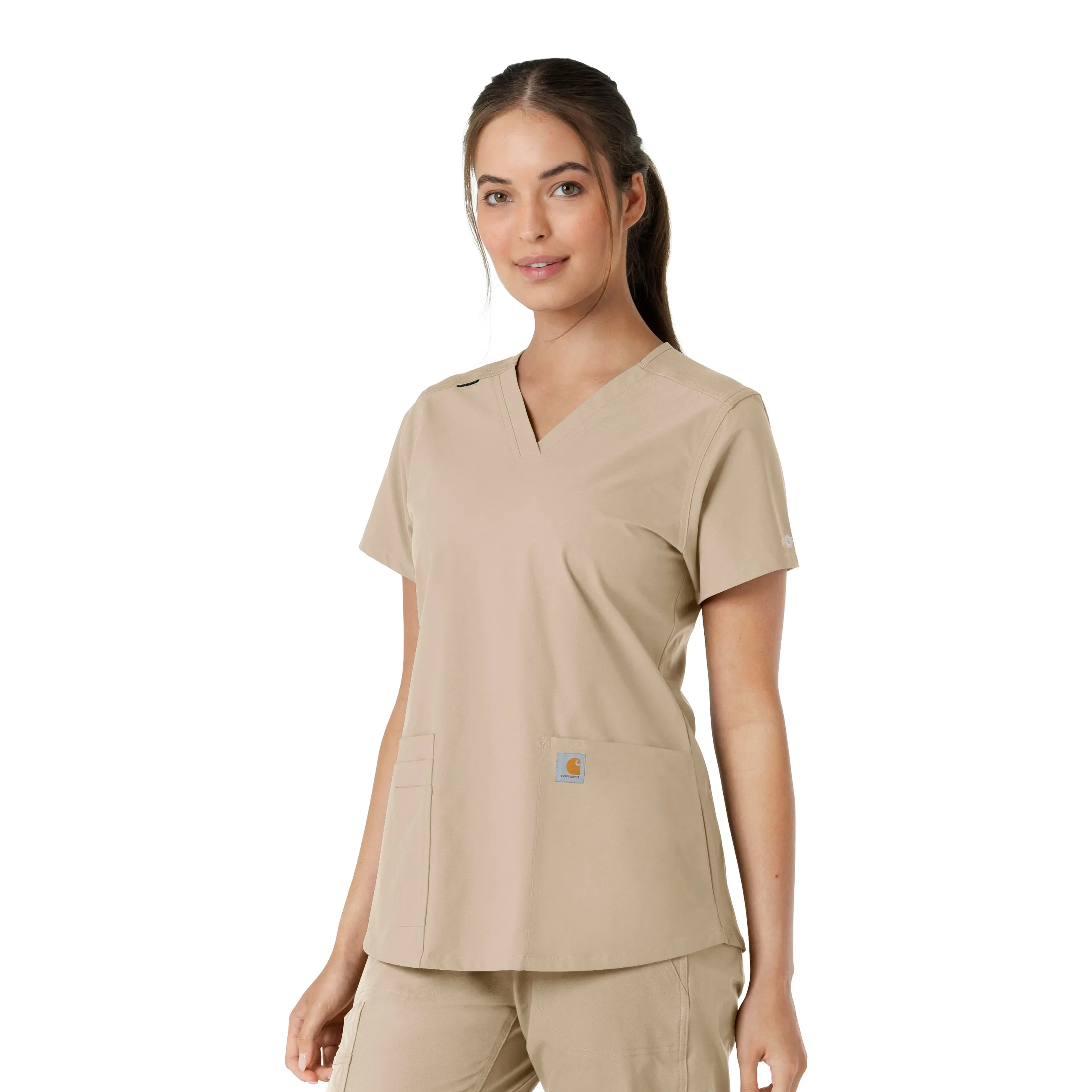 Force Essentials C12313 V-Neck Knit Panel Scrub Top Khaki