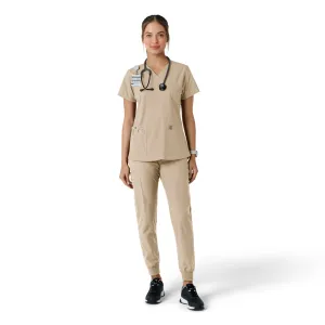 Force Essentials C12313 V-Neck Knit Panel Scrub Top Khaki