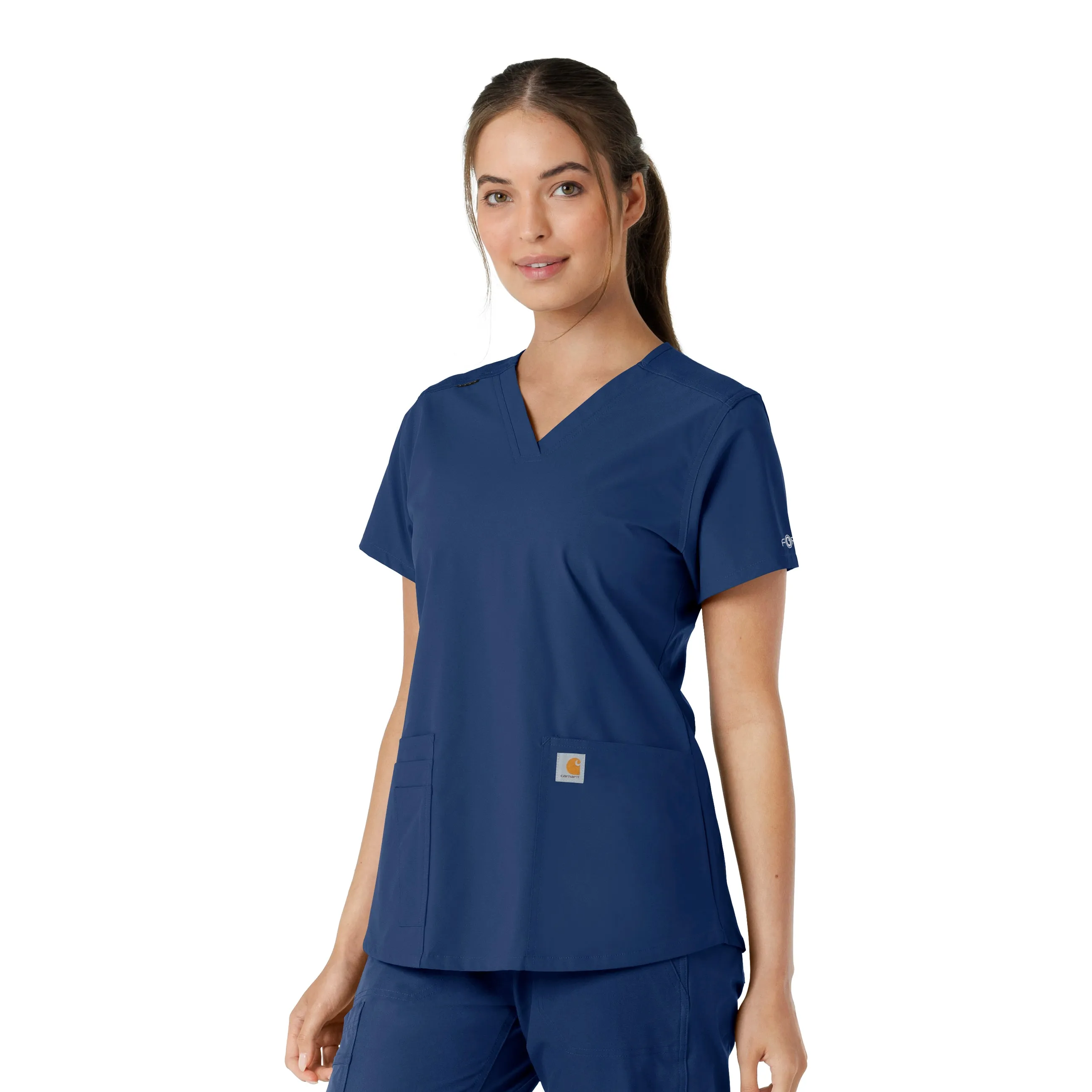Force Essentials C12313 V-Neck Knit Panel Scrub Top Navy