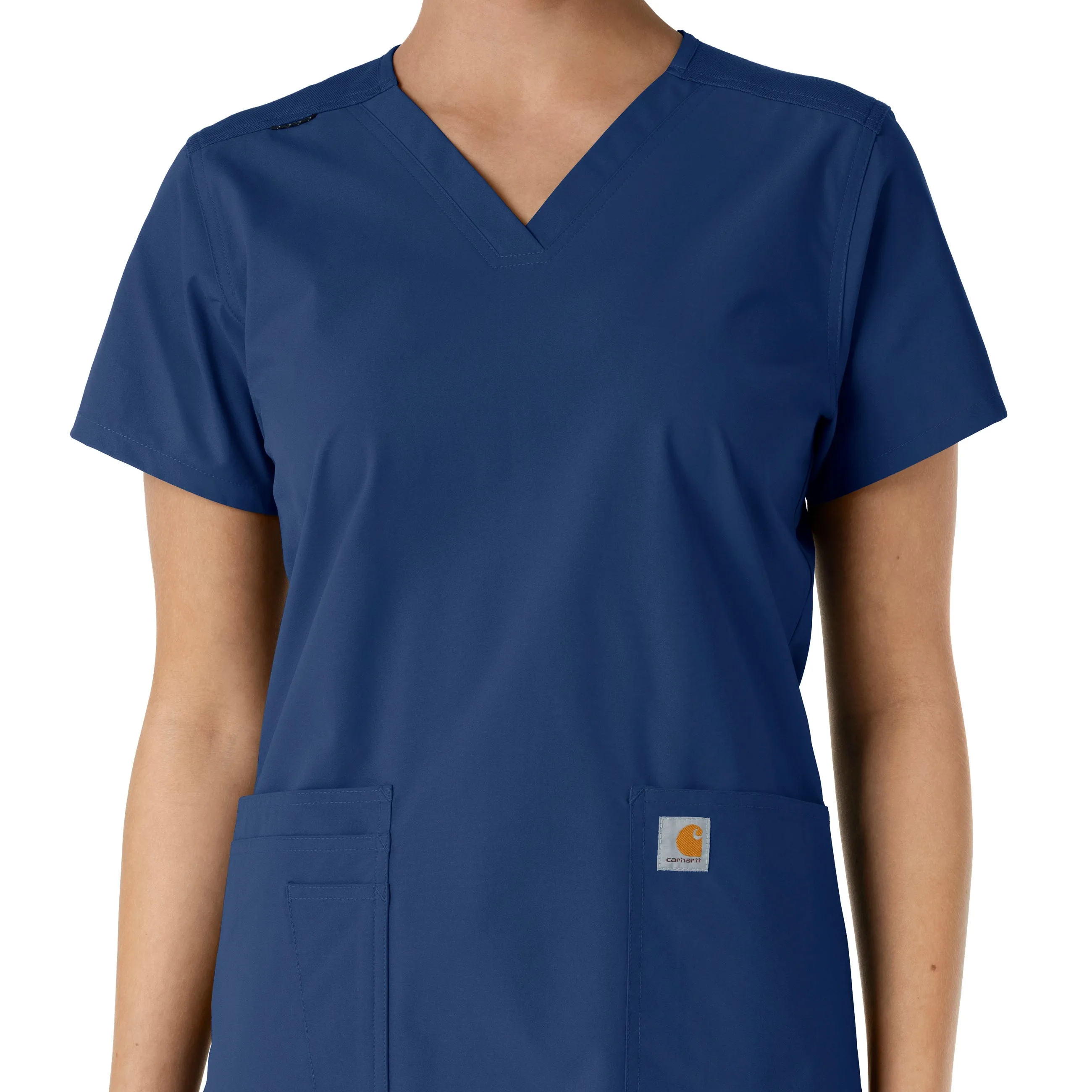 Force Essentials C12313 V-Neck Knit Panel Scrub Top Navy