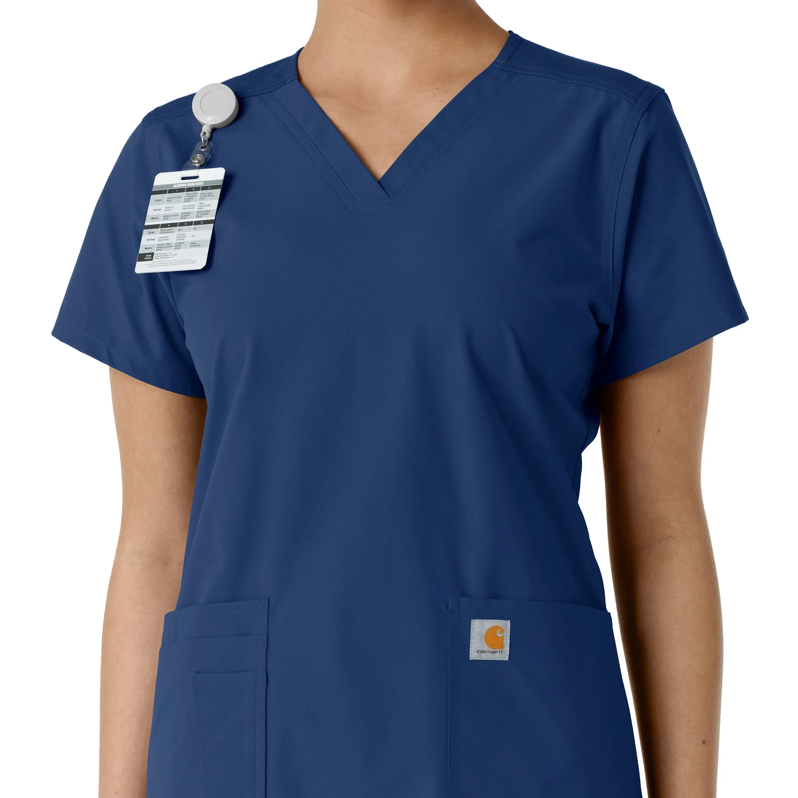 Force Essentials C12313 V-Neck Knit Panel Scrub Top Navy