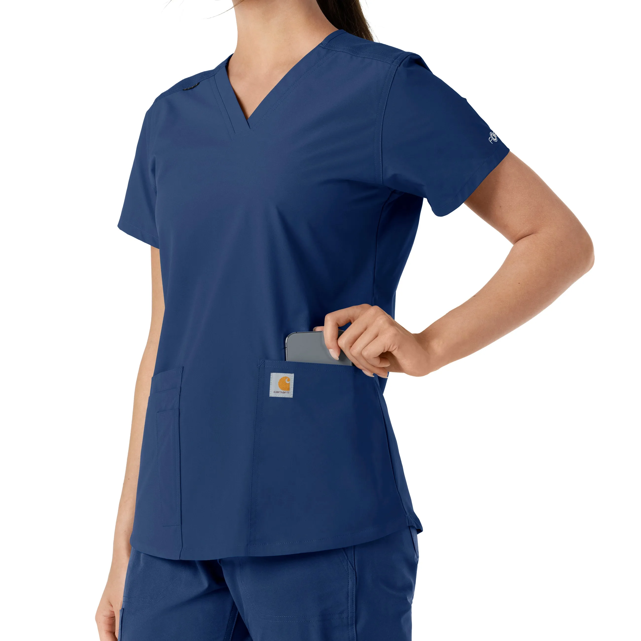 Force Essentials C12313 V-Neck Knit Panel Scrub Top Navy