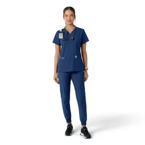 Force Essentials C12313 V-Neck Knit Panel Scrub Top Navy