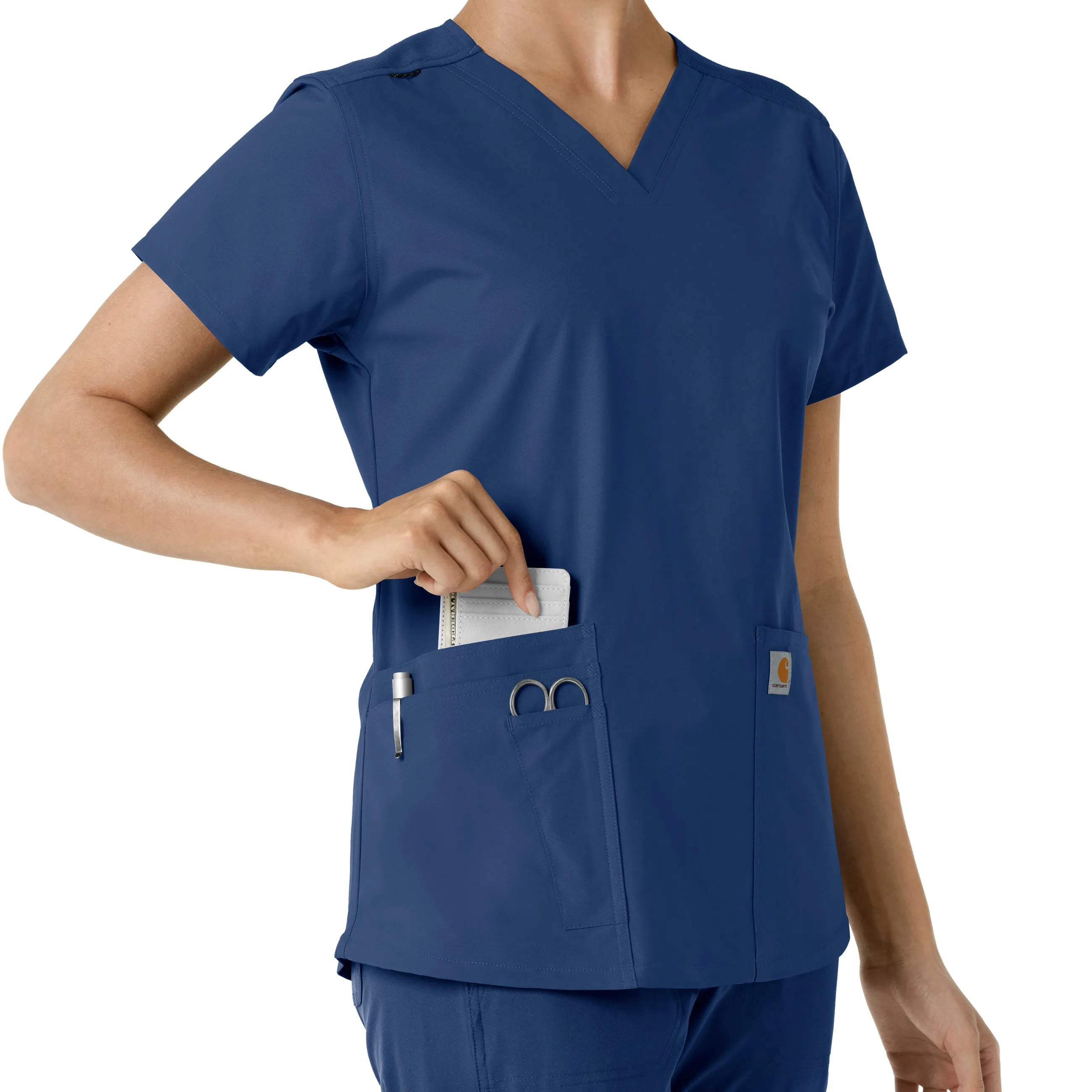 Force Essentials C12313 V-Neck Knit Panel Scrub Top Navy