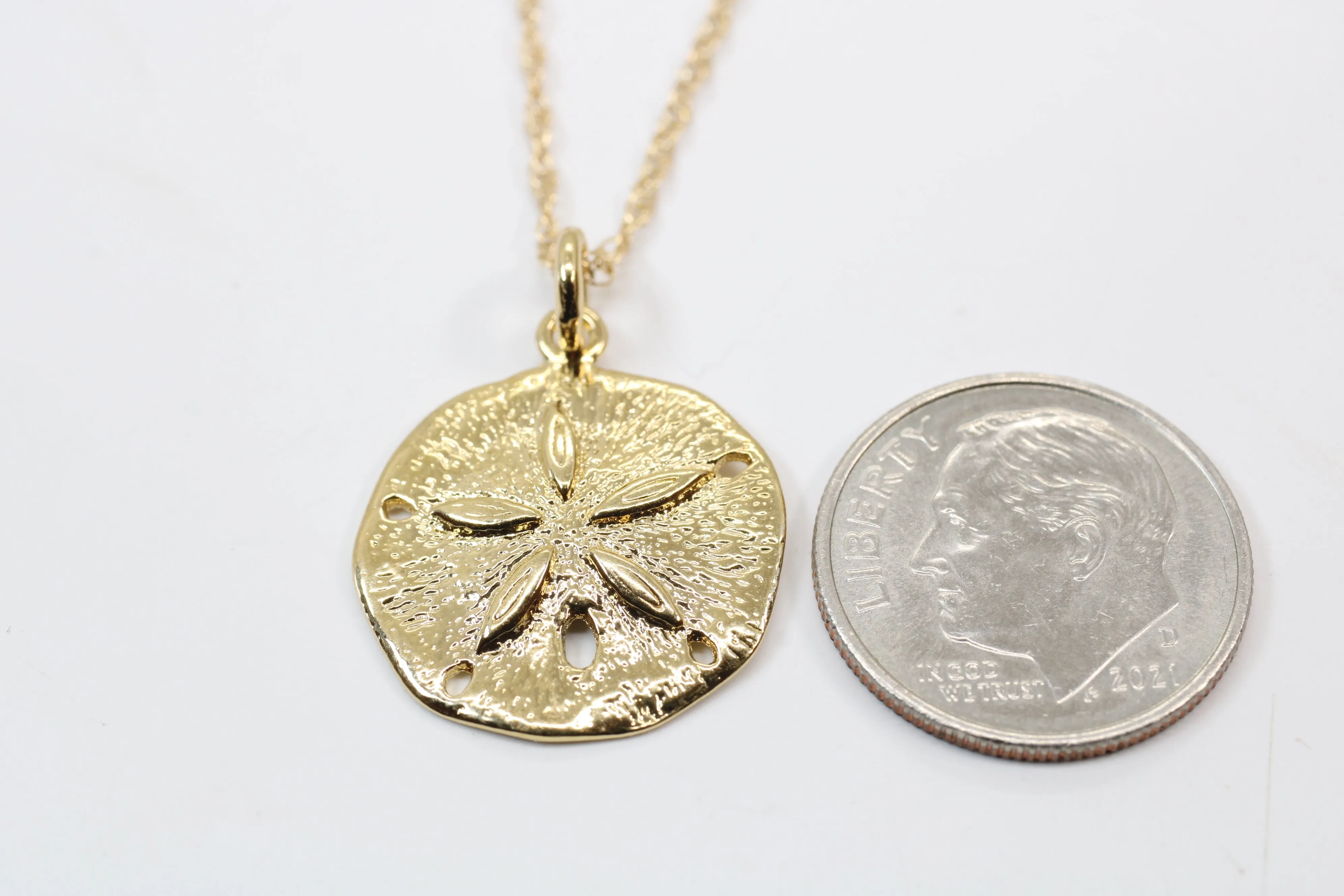 Gold Sand Dollar Necklace or charm for her made in 14kt gold vermeil