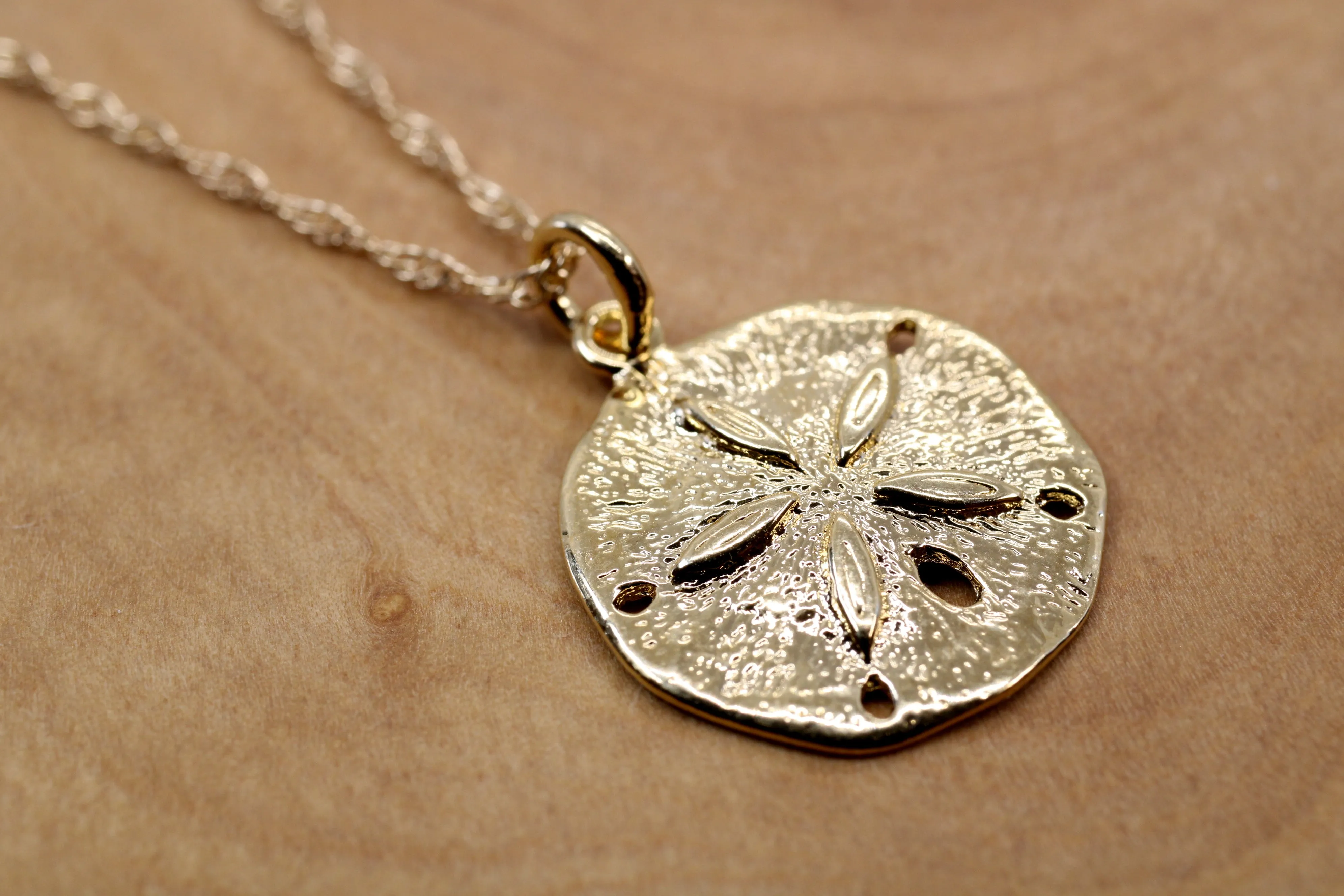 Gold Sand Dollar Necklace or charm for her made in 14kt gold vermeil