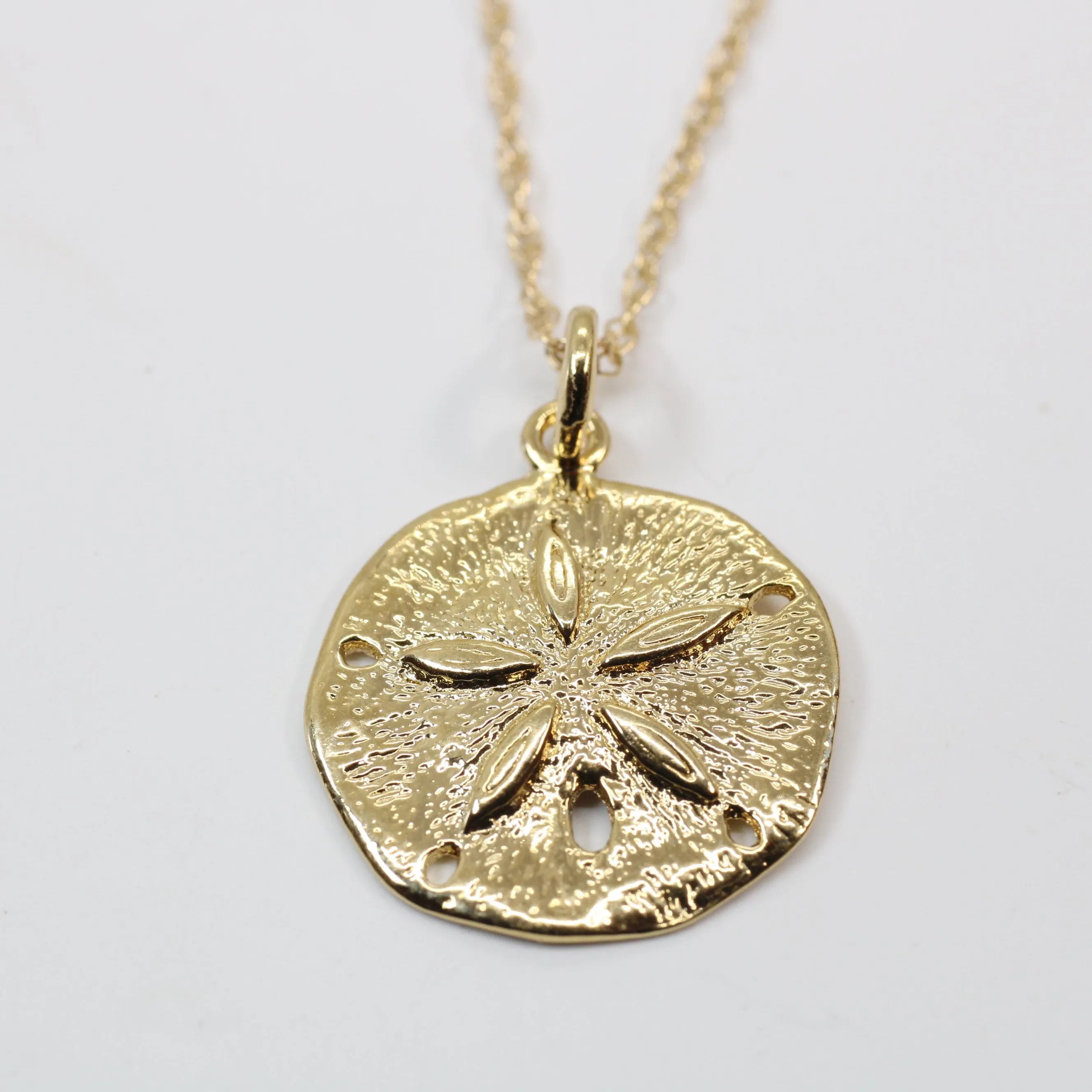 Gold Sand Dollar Necklace or charm for her made in 14kt gold vermeil