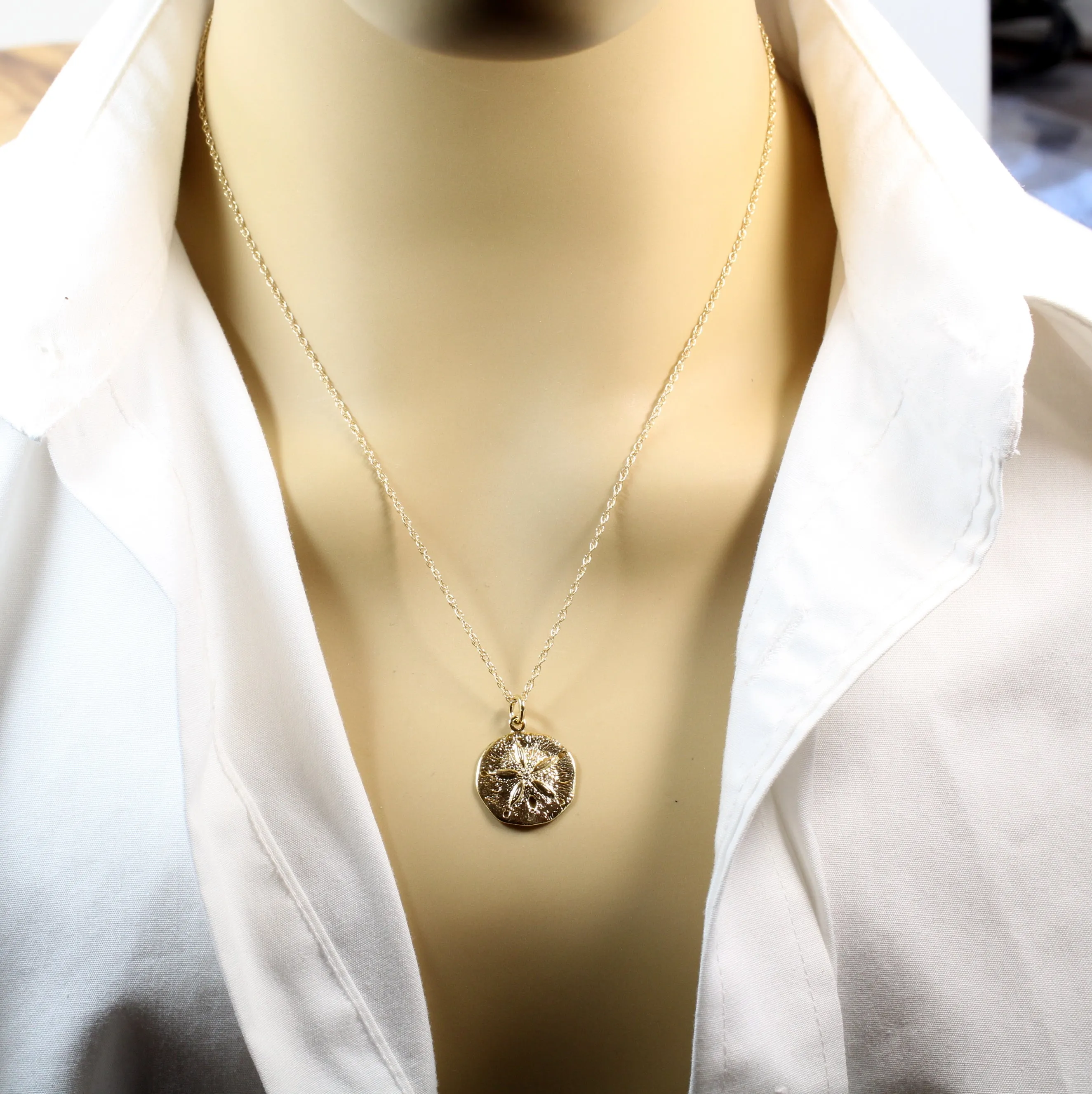 Gold Sand Dollar Necklace or charm for her made in 14kt gold vermeil