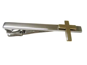Gold Toned Classic Religious Cross Square Tie Clip
