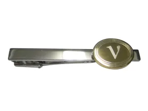 Gold Toned Etched Oval Greek Letter Nu Tie Clip