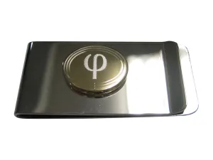 Gold Toned Etched Oval Greek Letter Phi Money Clip