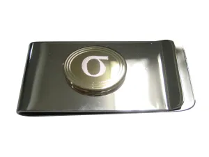 Gold Toned Etched Oval Greek Lowercase Letter Sigma Pendant Money Clip