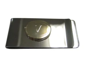 Gold Toned Etched Oval Letter V Monogram Money Clip