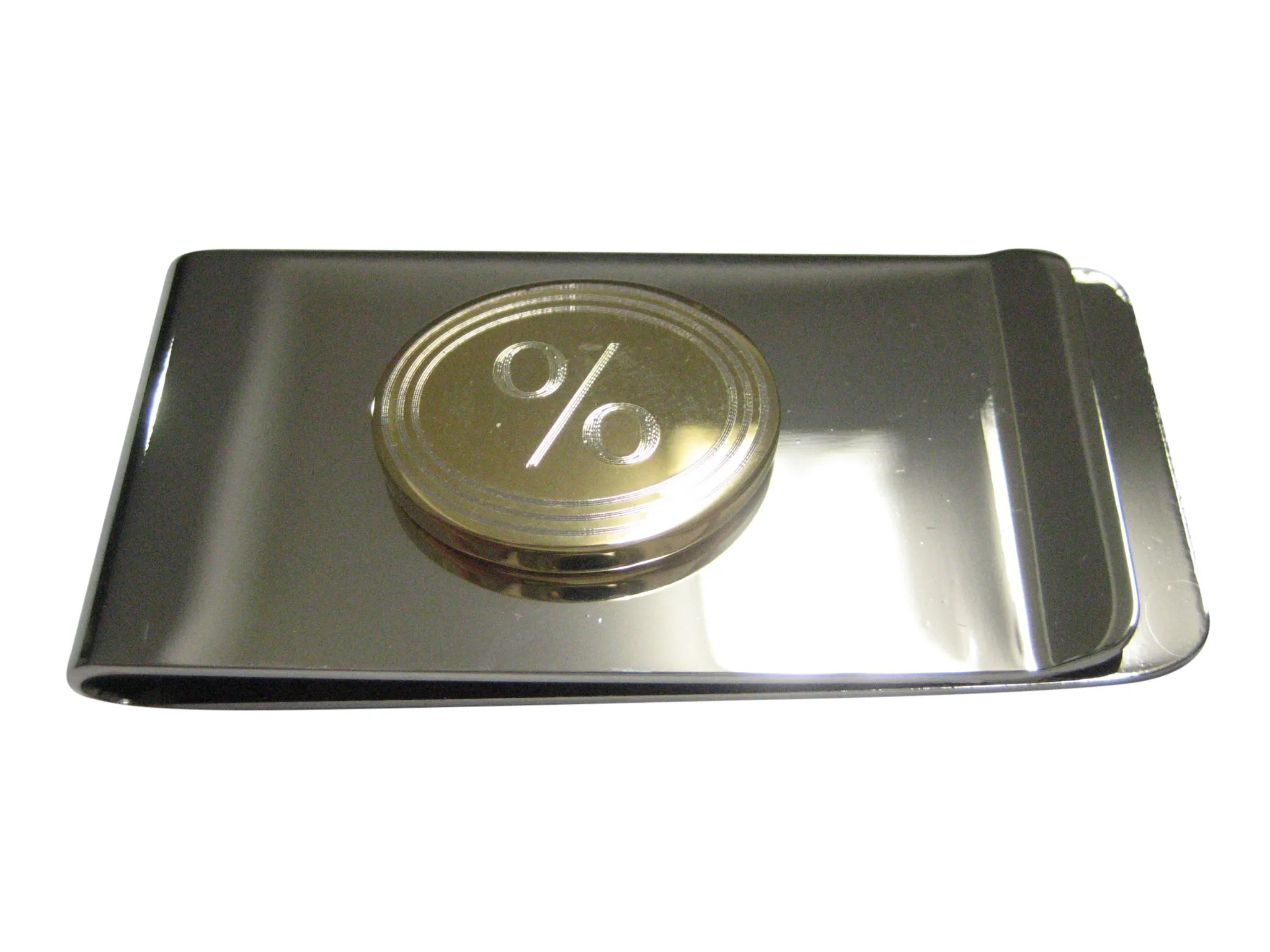 Gold Toned Etched Oval Mathematical Percent Sign Money Clip