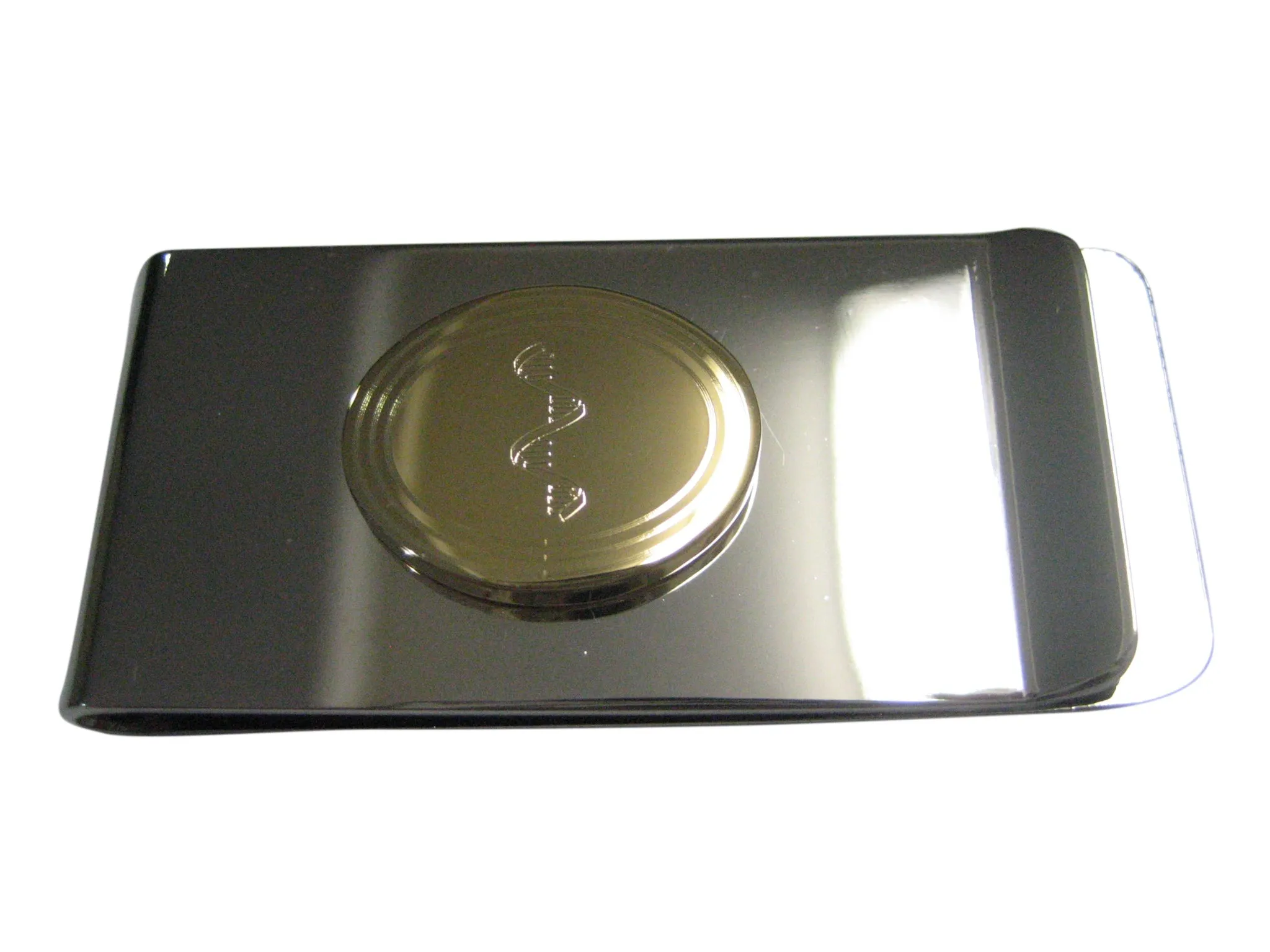 Gold Toned Etched Oval RNA Ribonucleic Acid Molecule Money Clip