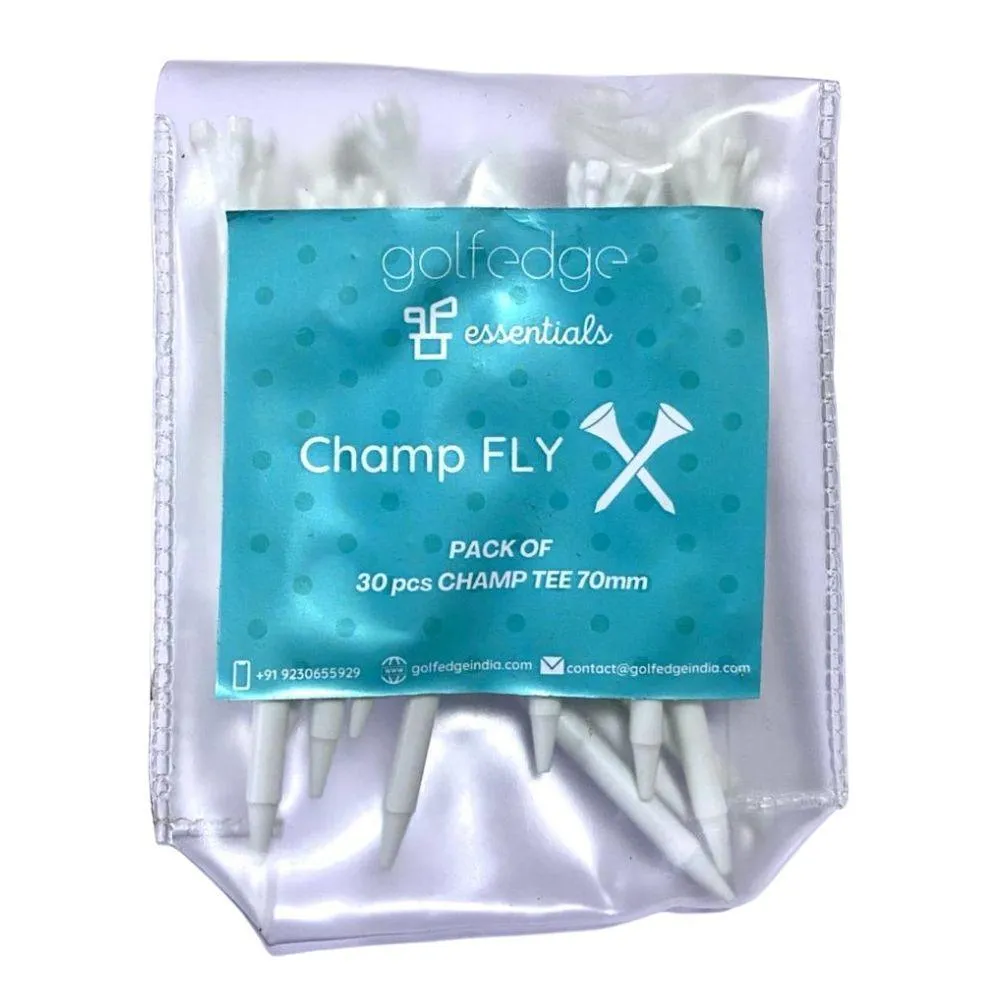 Golfedge 70mm Champ Fly White Plastic Tees (Pack of 30 Pcs)