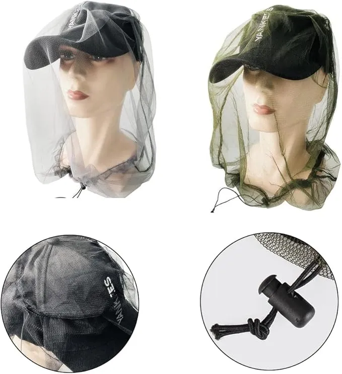 Gray Mosquito Net Mesh Face Neck Fly Netting Hood from Bugs Gnats No See Net for Outdoor Hiking Camping Climbing with Carry Bags Fits Most Sizes of Hats Caps Camping and Hiking Equipment