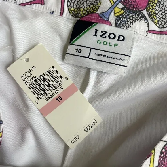 Izod Golf Skort Skirt Size 10 NEW Pockets Stretch White Pink Blue Balls Tees
