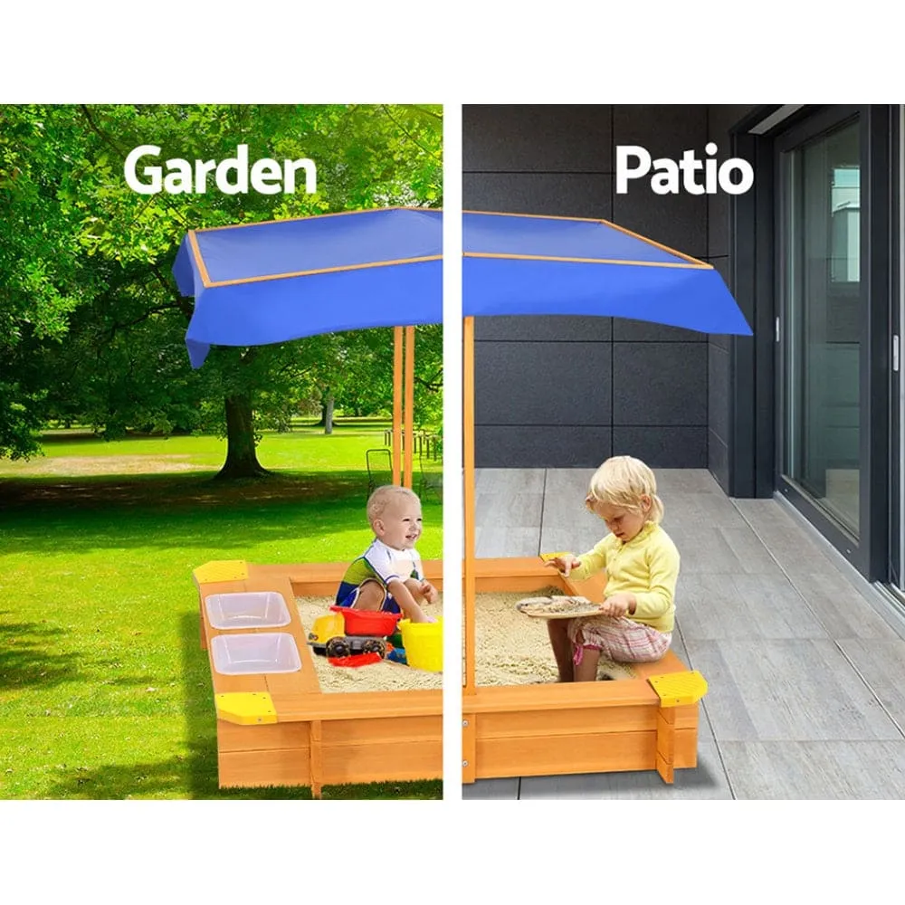 Keezi Kids Sandpit Wooden Sandbox Sand Pit with Canopy Water Basin Toys 103cm - ONLINE ONLY