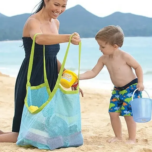 Kids' Mesh Beach Bag - Spacious Toy Organizer for Beach Trips, Pool Days & Bathtime Fun | Holds Shells, Towels & Bath Toys