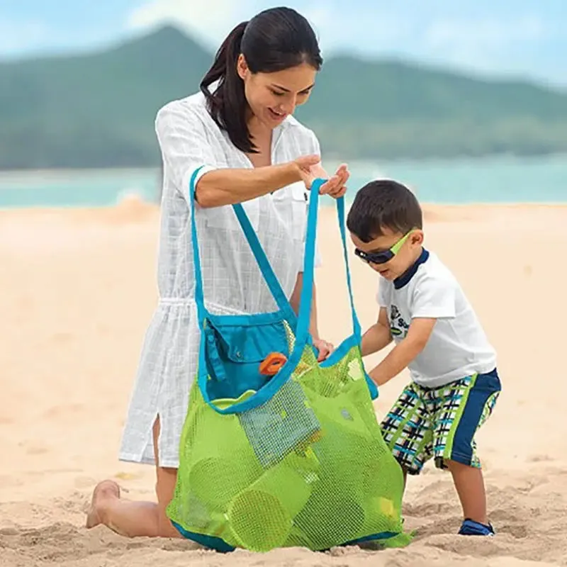 Kids' Mesh Beach Bag - Spacious Toy Organizer for Beach Trips, Pool Days & Bathtime Fun | Holds Shells, Towels & Bath Toys